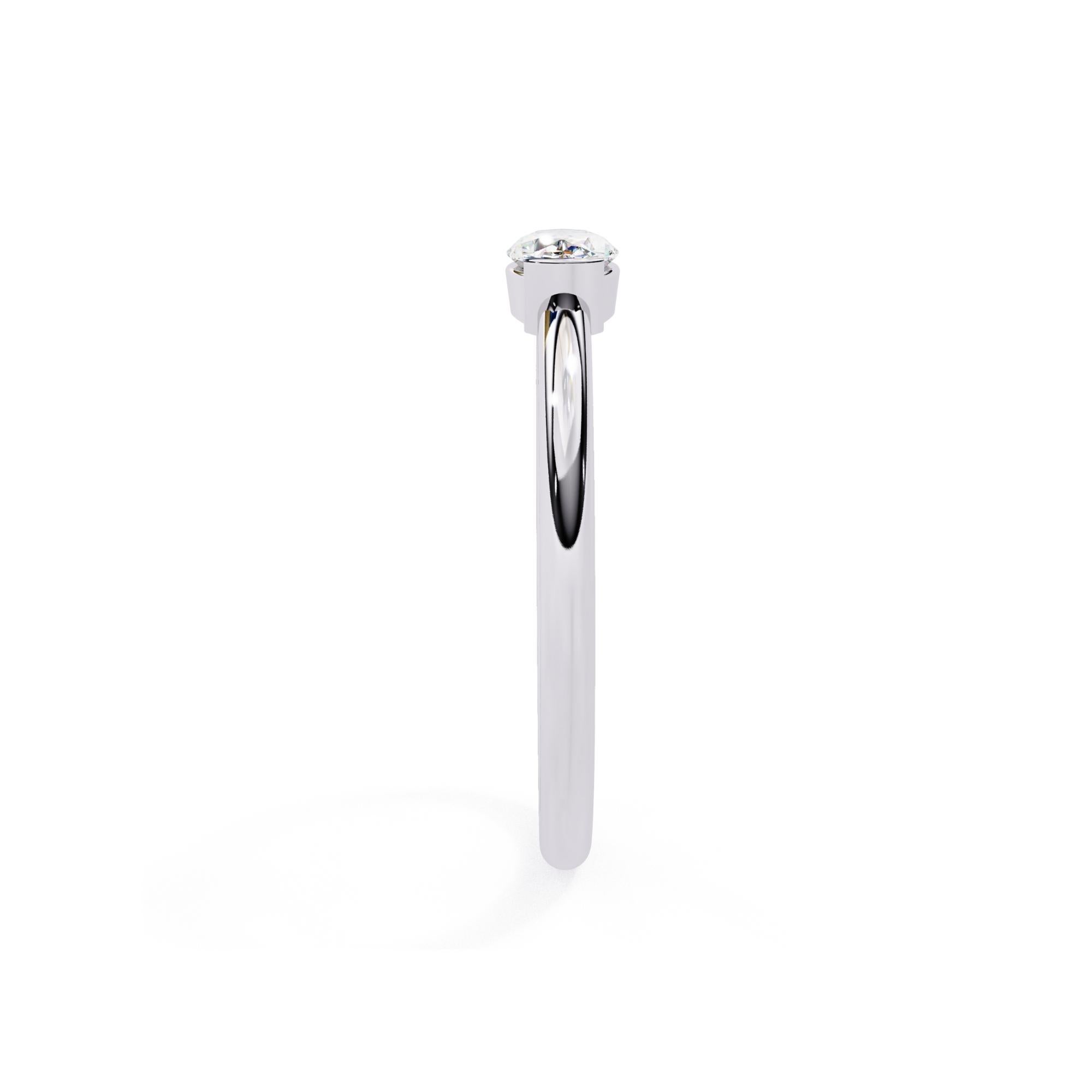 Contemporary 1/3 Ct, Oval Diamond Ring, Half Bezel Diamond Band, 14K Solid Gold, SI GH For Sale
