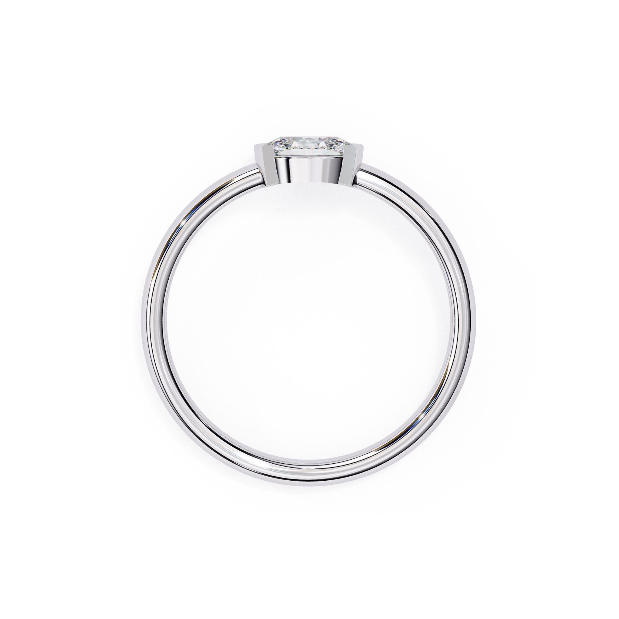 Oval Cut 1/3 Ct, Oval Diamond Ring, Half Bezel Diamond Band, 14K Solid Gold, SI GH For Sale