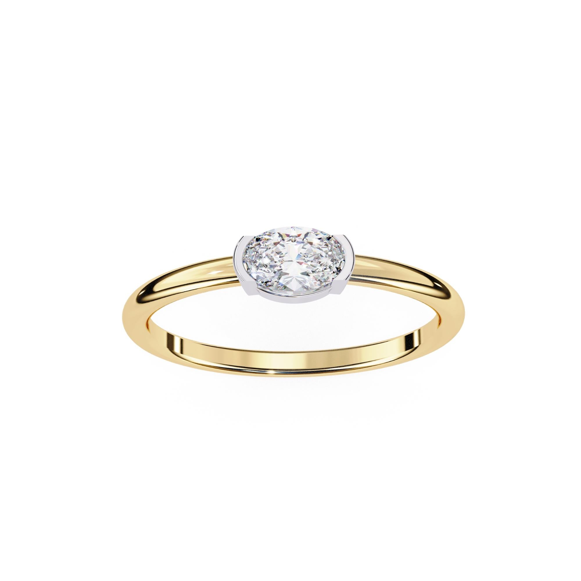 Women's or Men's 1/3 Ct, Oval Diamond Ring, Half Bezel Diamond Band, 14K Solid Gold, SI GH For Sale