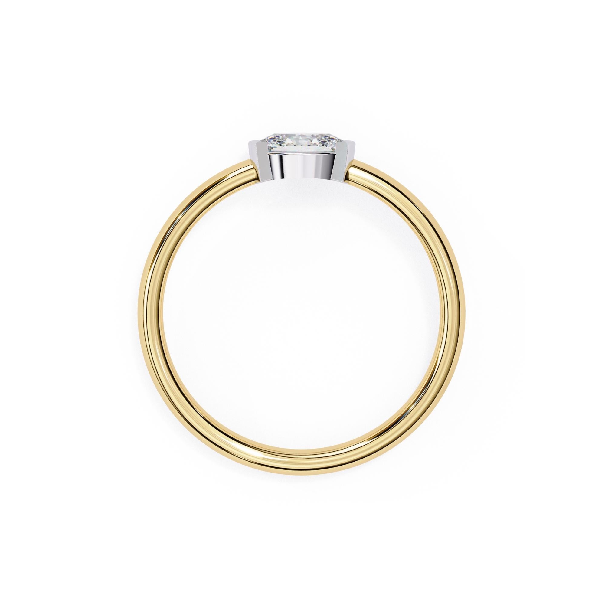 1/3 Ct, Oval Diamond Ring, Half Bezel Diamond Band, 14K Solid Gold, SI GH For Sale 2