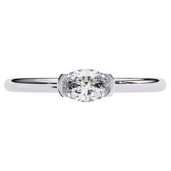 Bague en or massif 14 carats avec diamants ovales de 1/3 carat, demi-cercle de diamants, SI GH