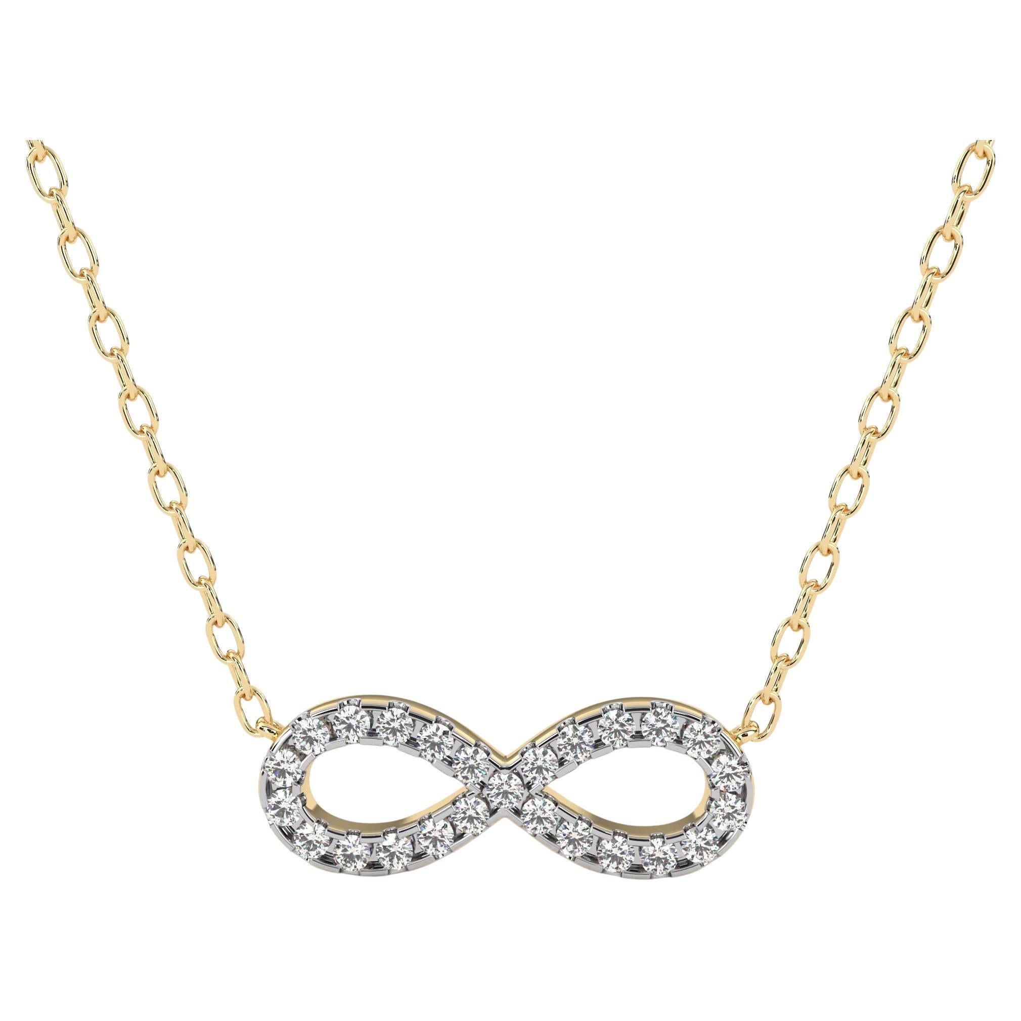 Collier pendentif diamant Infinity 1/3 Ctw, taille ronde, or massif 14K, SI GH