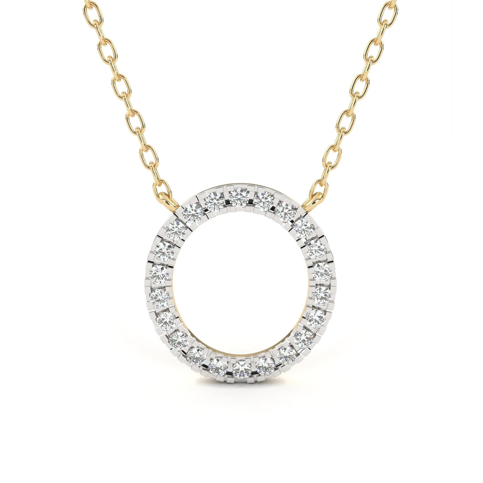 Round Cut 1/3 Ctw Round Diamond Circle Pendant Necklace, 14K Solid Gold, SI GH For Sale
