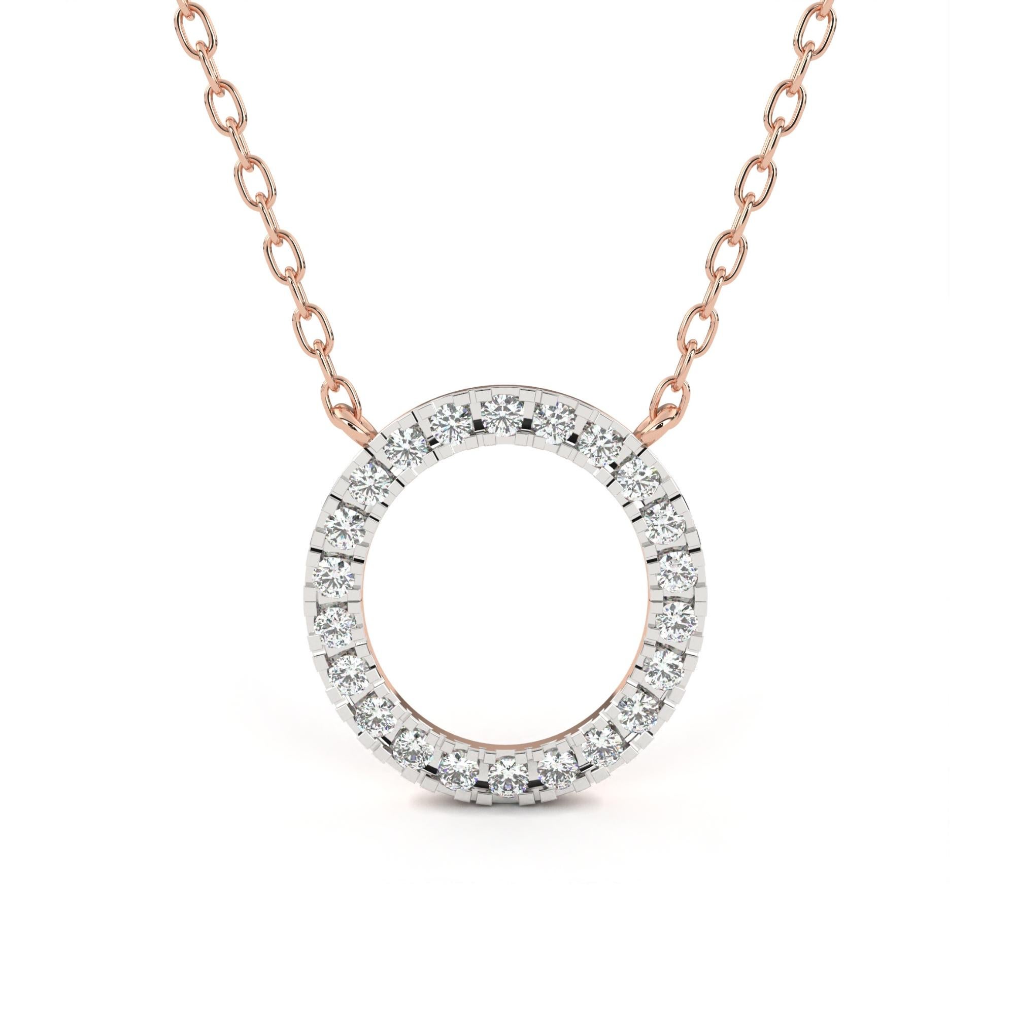 Collier pendentif cercle de diamants ronds de 1/3 carat, or massif 14 carats, SI GH Pour femmes en vente