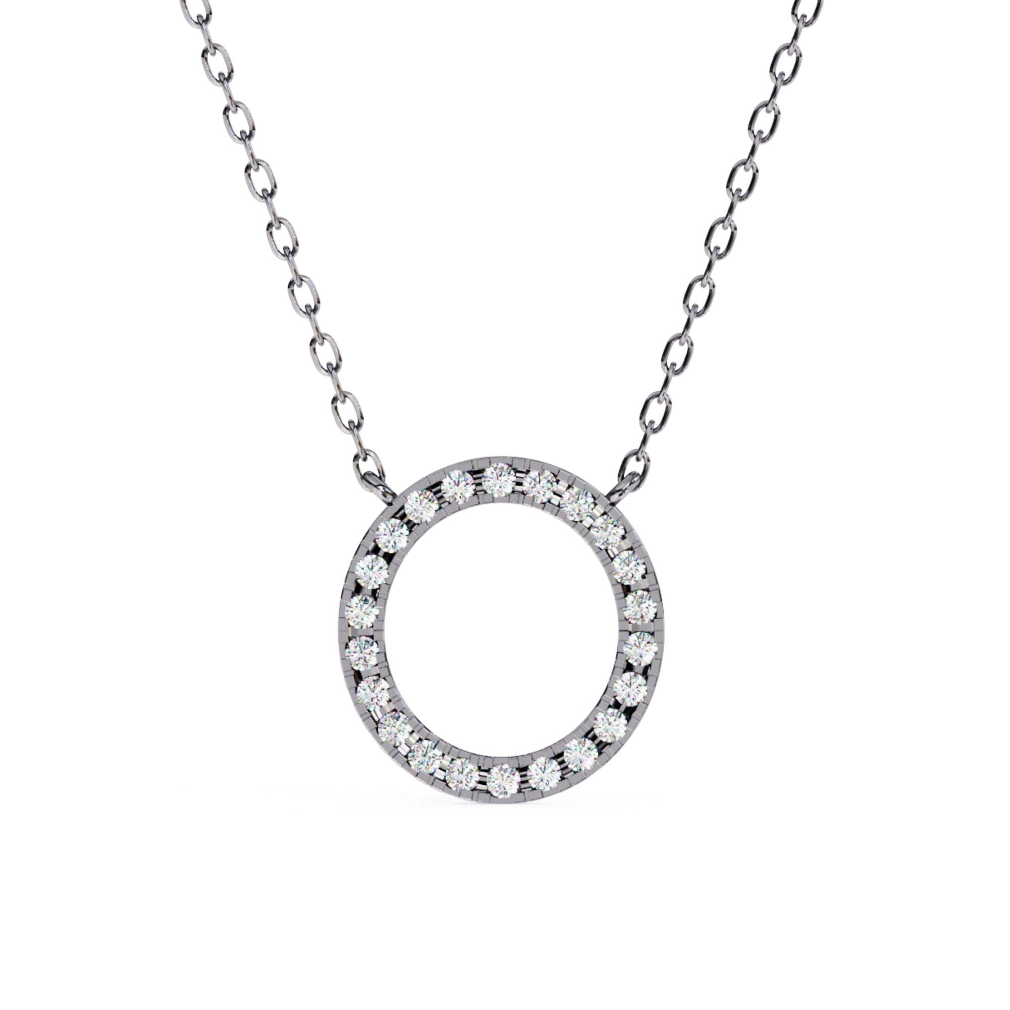 Collier pendentif cercle de diamants ronds de 1/3 carat, or massif 14 carats, SI GH en vente 1