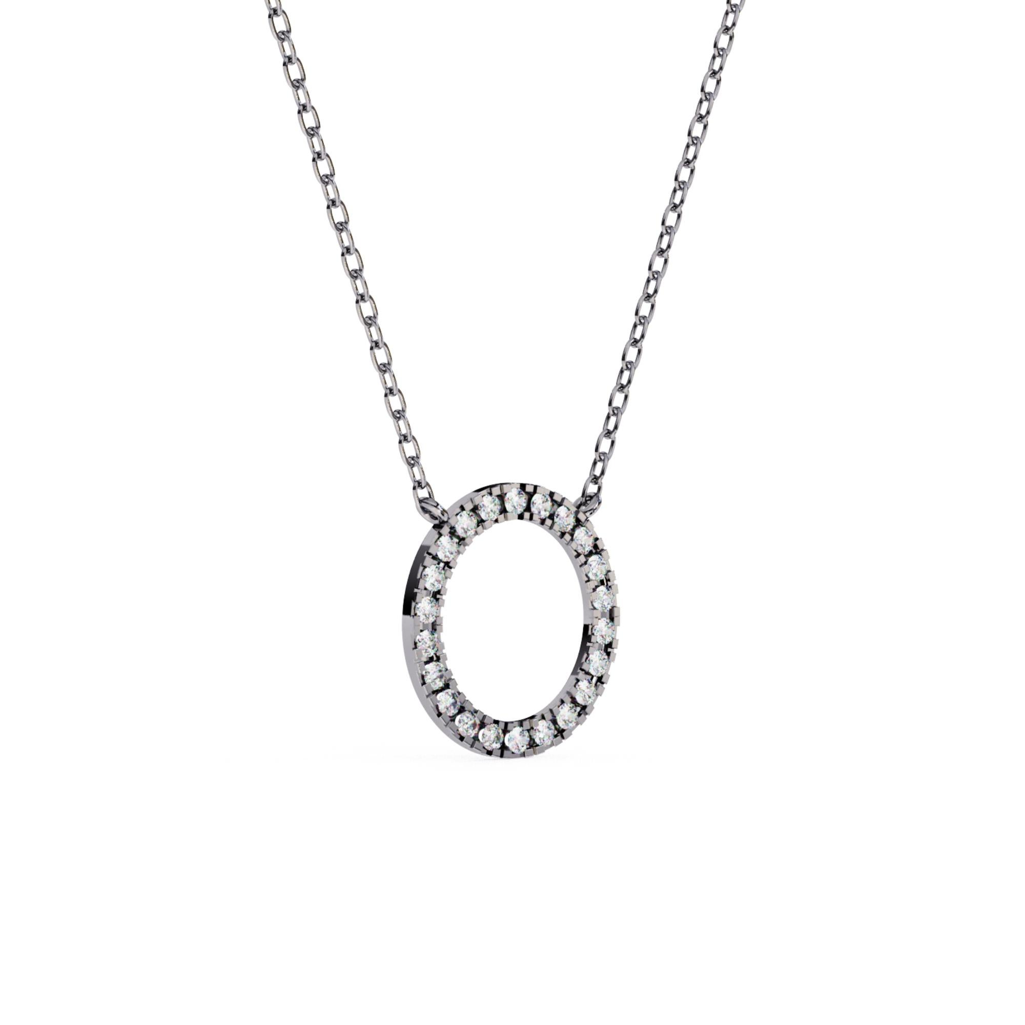 Collier pendentif cercle de diamants ronds de 1/3 carat, or massif 14 carats, SI GH en vente 2
