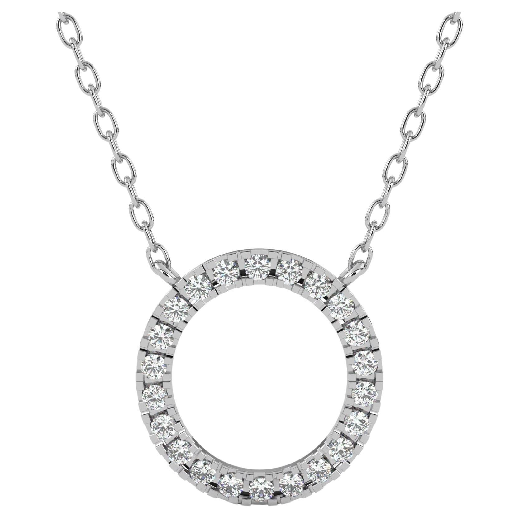 Collier pendentif cercle de diamants ronds de 1/3 carat, or massif 14 carats, SI GH en vente