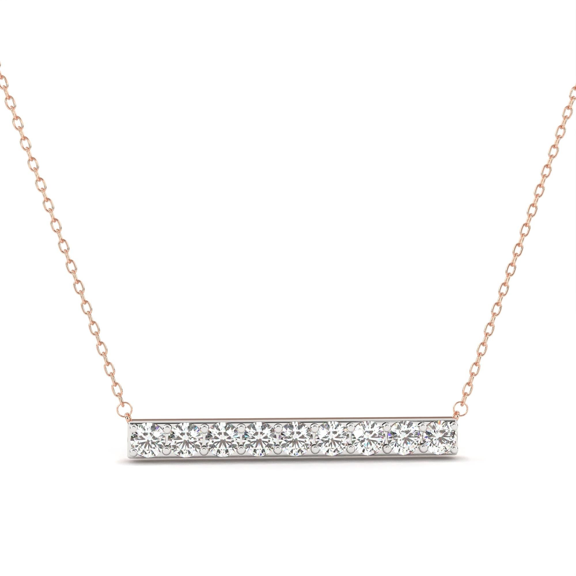 1/3 Ctw Round Diamond Horizontal Bar Pendant Necklace, 14K Solid Gold, SI GH In New Condition For Sale In New York, NY