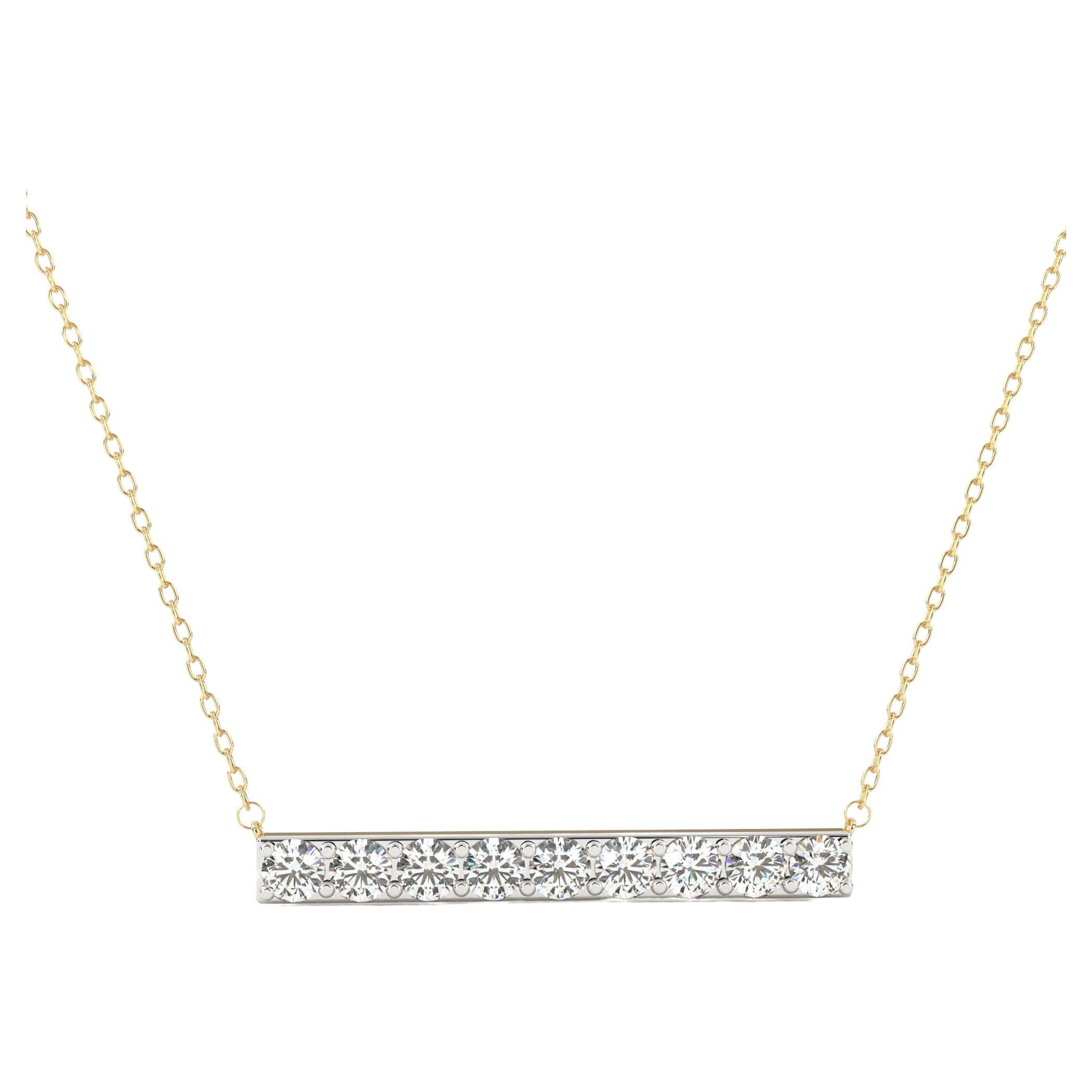 Collier pendentif à barre horizontale en or massif 14 carats avec diamants ronds de 1/3 carat