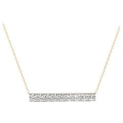 1/3 Ctw Round Diamond Horizontal Bar Pendant Necklace, 14K Solid Gold, SI GH