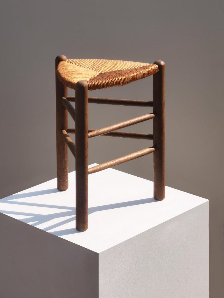 1/3 MID-CENTURY-MODERN MODERNIST tripod STOOL, by PIERRE FAUCHEUX