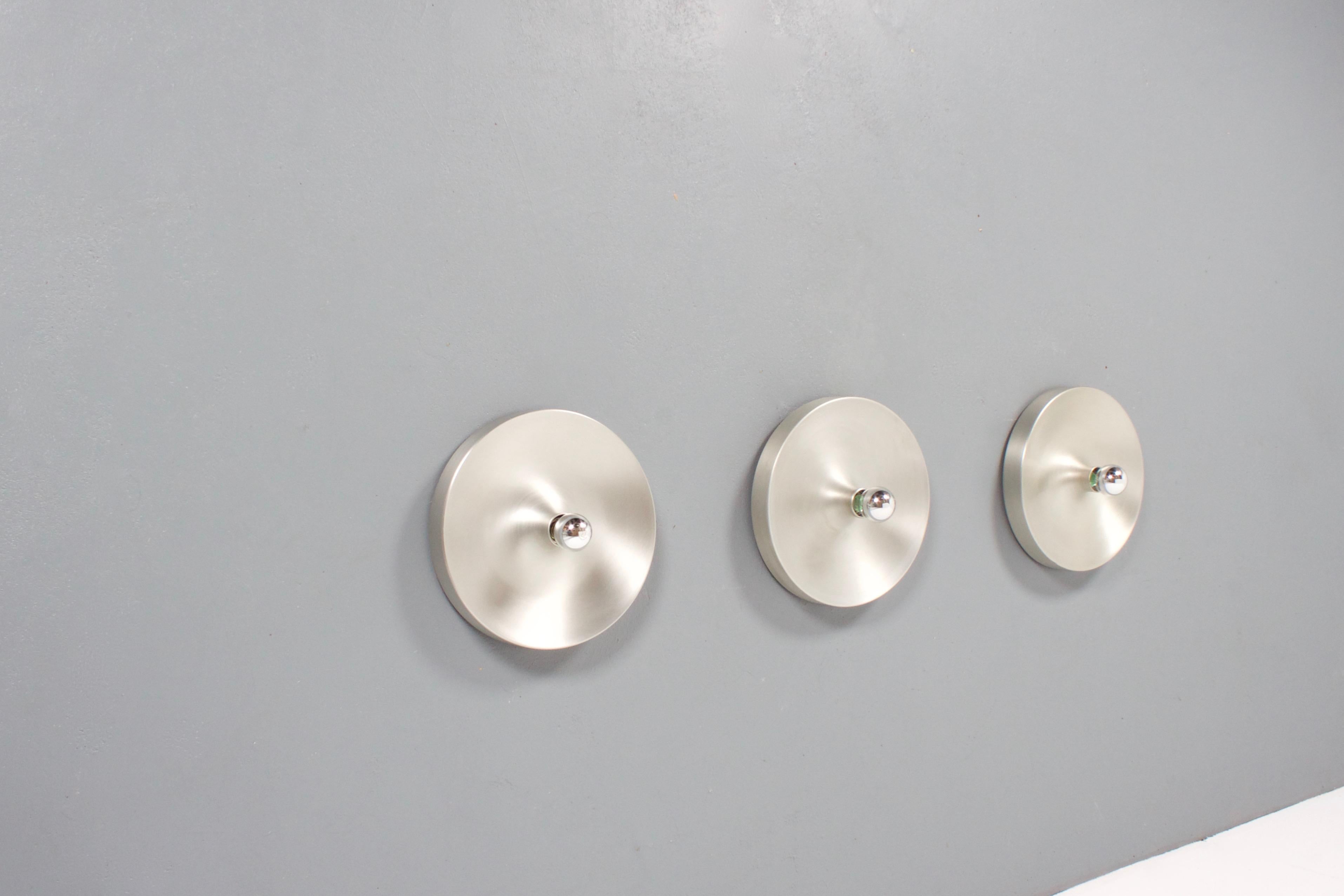 German 1/3 Modernist Aluminum Disc Wall Lights or Flush Mounts by Cosack, 1970s