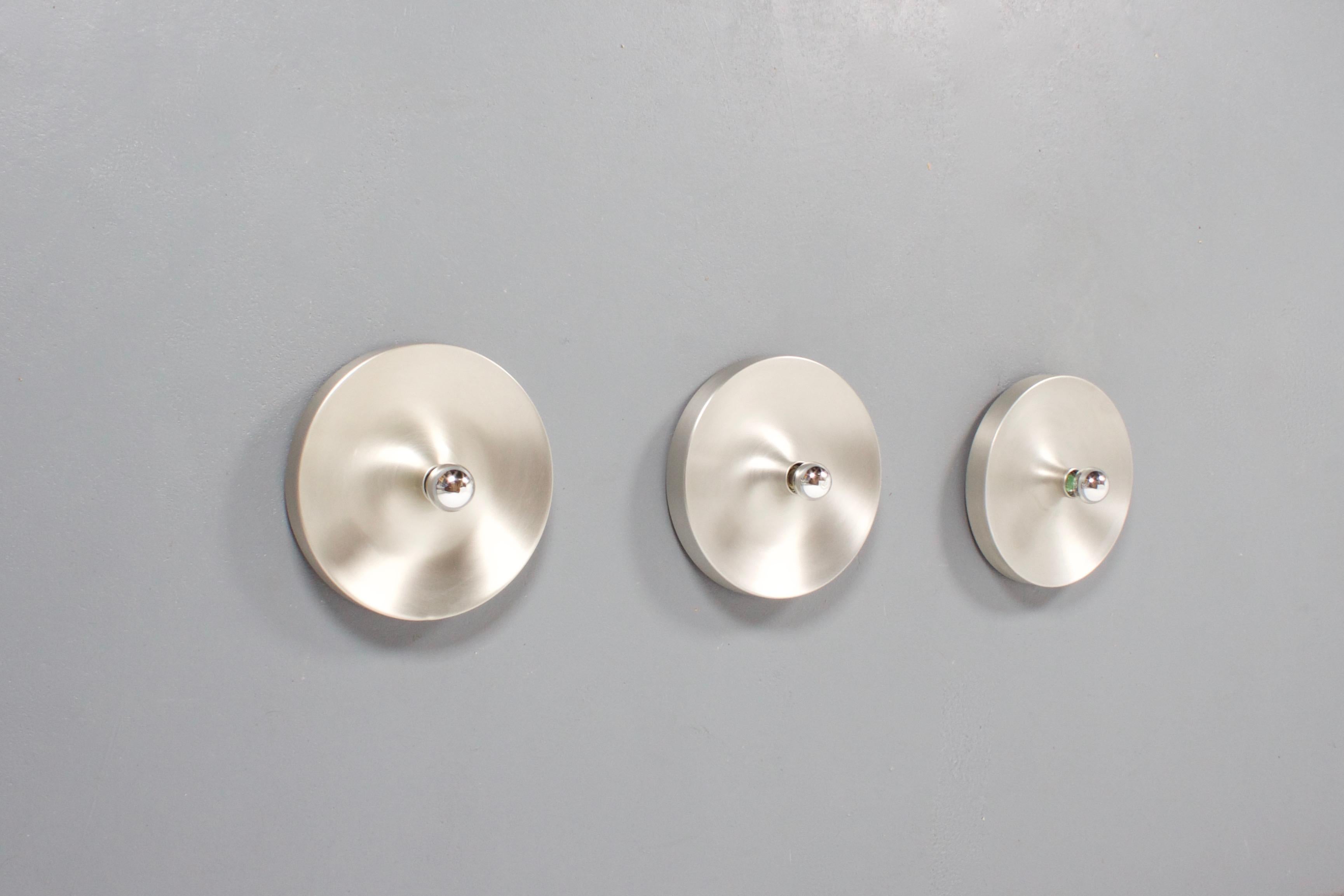 20th Century 1/3 Modernist Aluminum Disc Wall Lights or Flush Mounts by Cosack, 1970s