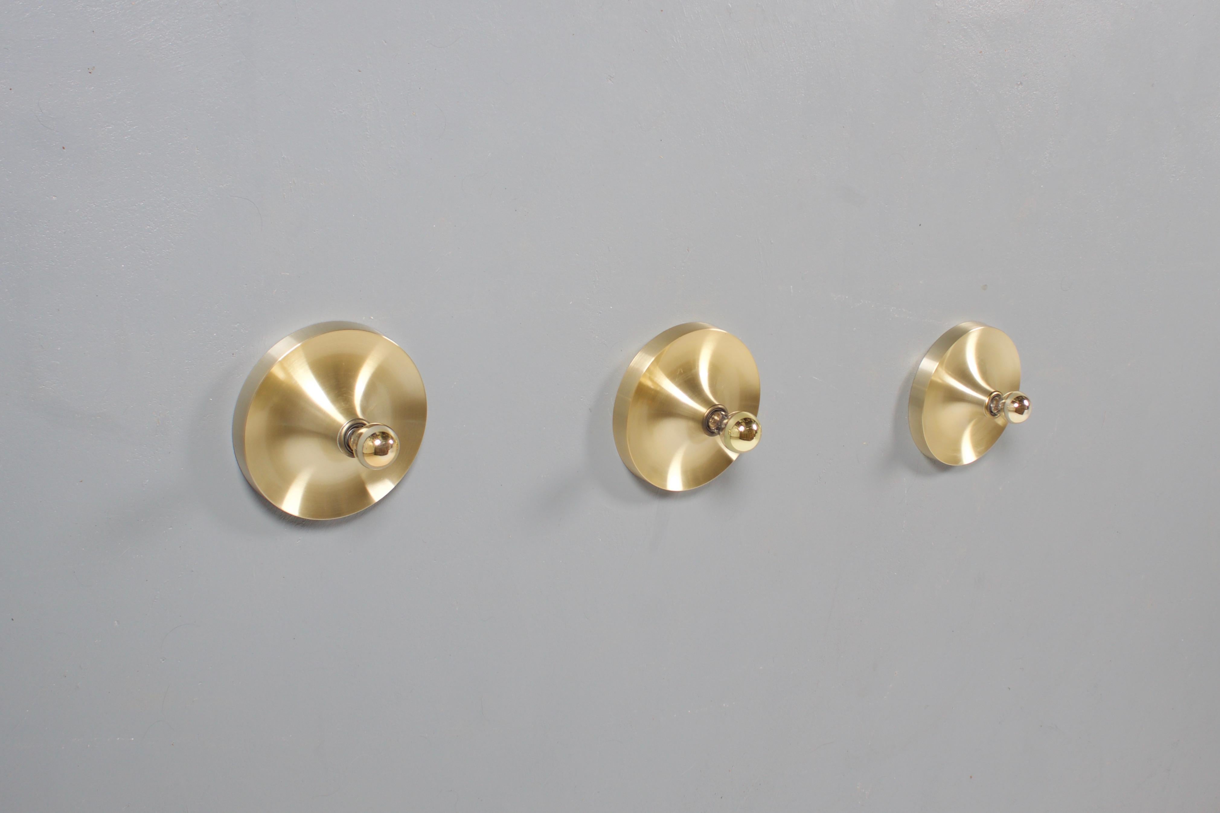 German 1/3 Modernist Brass Disc Wall Lights / Flush Mounts by Cosack, 1970