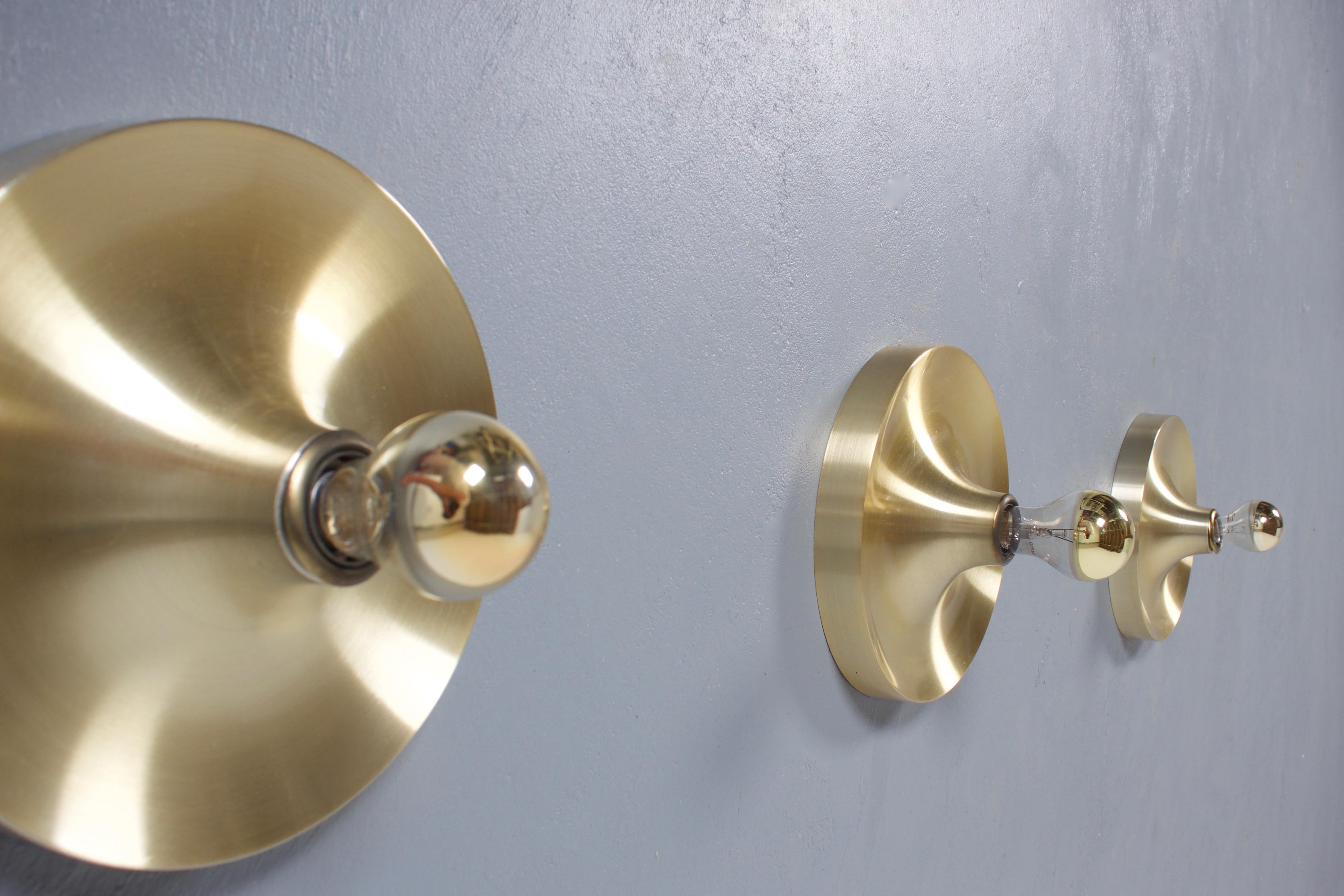 1/3 Modernist Brass Disc Wall Lights / Flush Mounts by Cosack, 1970 In Excellent Condition In Echt, NL