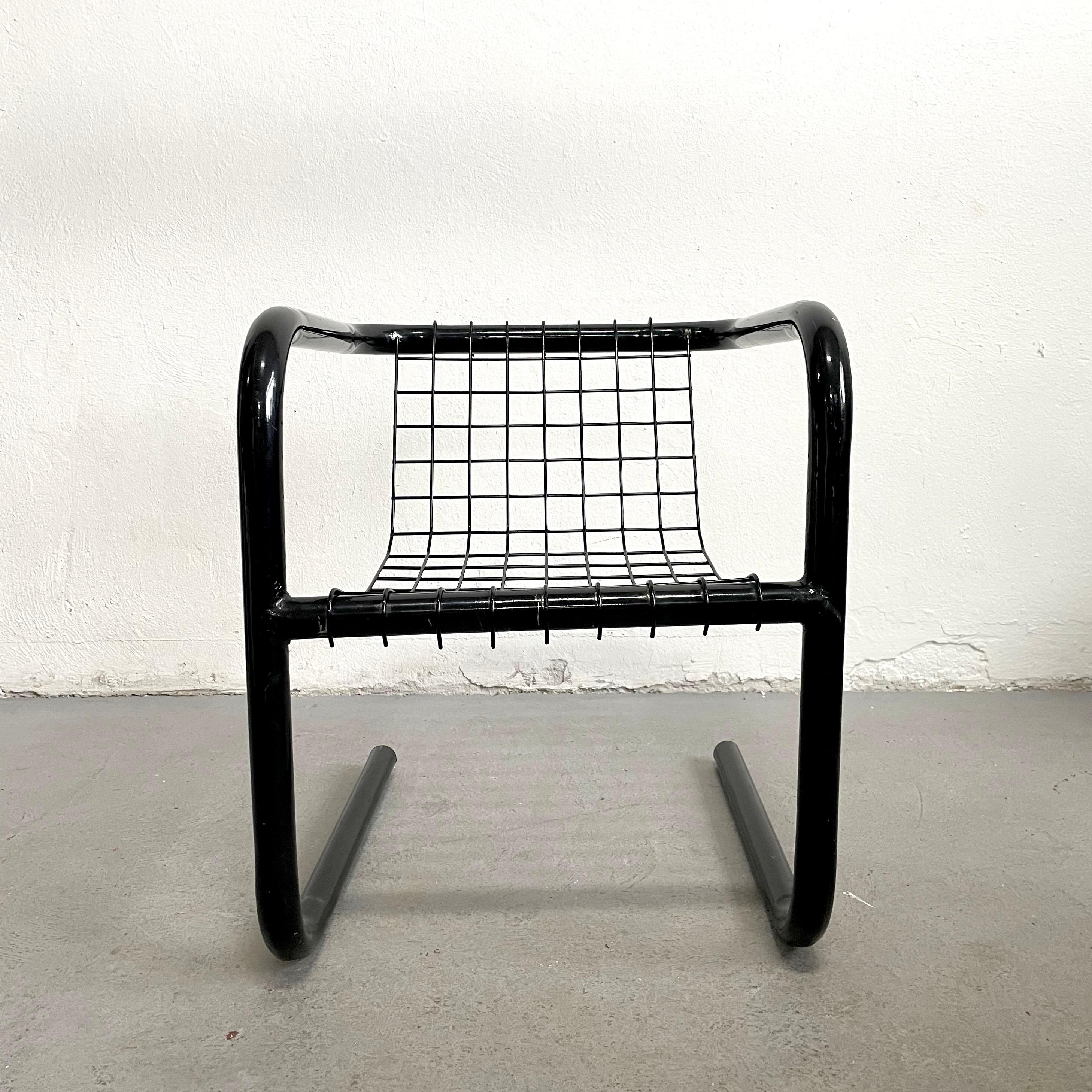 1/3 Vintage Mid-Century 1970's Cantilever Lacquered Metal Chair, Mesh Metal Seat For Sale 3