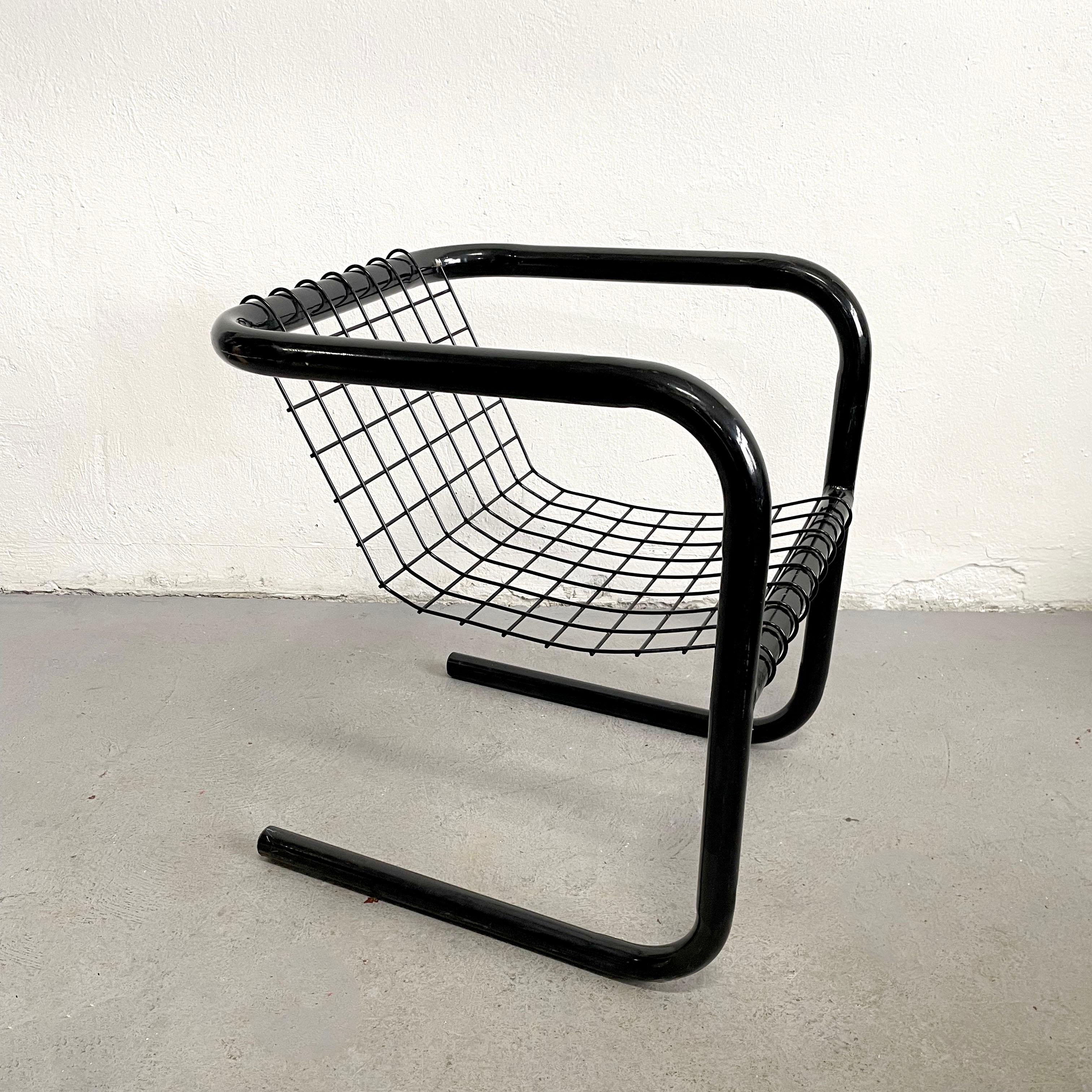 1/3 Vintage Mid-Century 1970's Cantilever Lacquered Metal Chair, Mesh Metal Seat For Sale 4