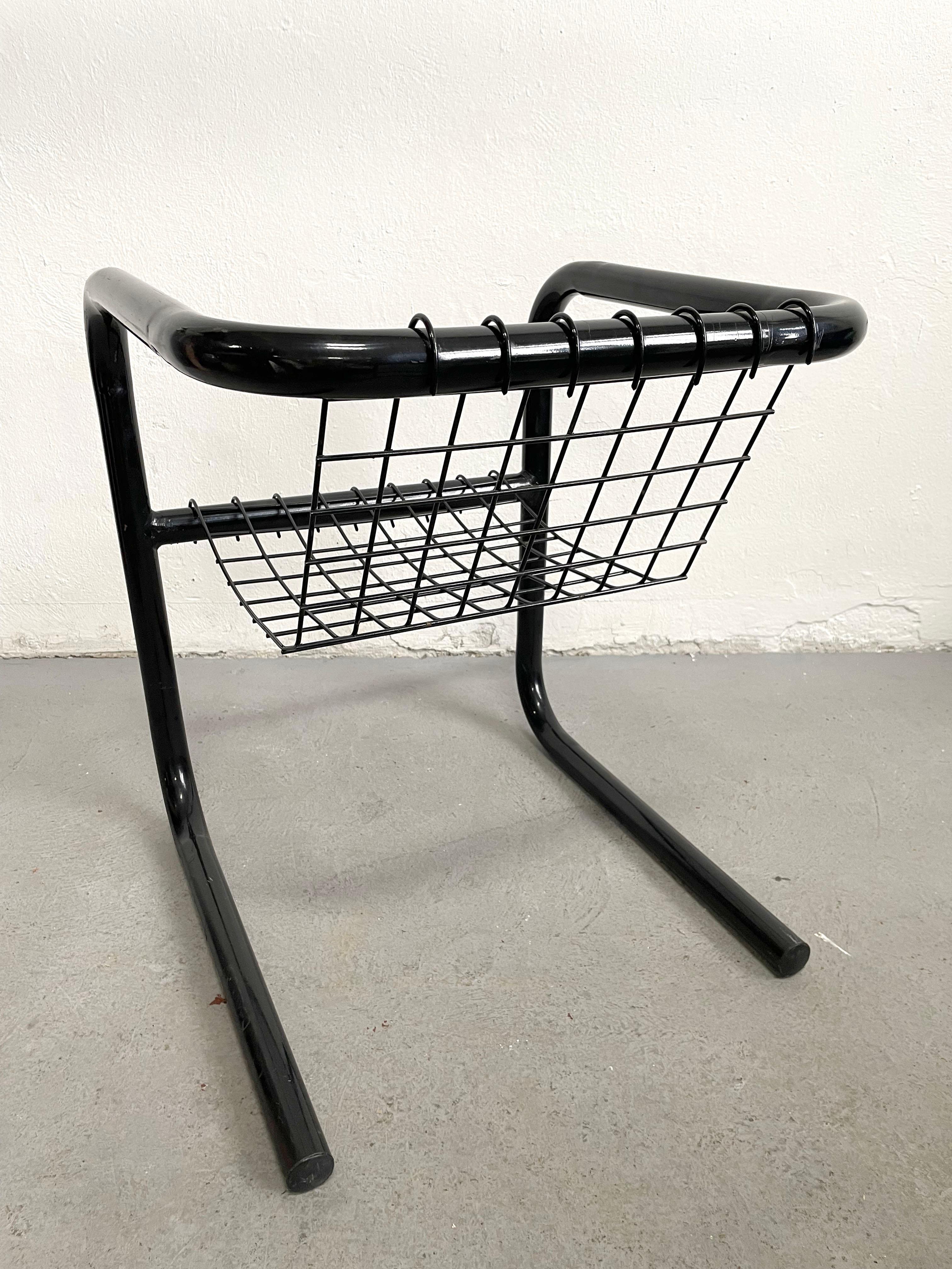 1/3 Vintage Mid-Century 1970's Cantilever Lacquered Metal Chair, Mesh Metal Seat For Sale 5