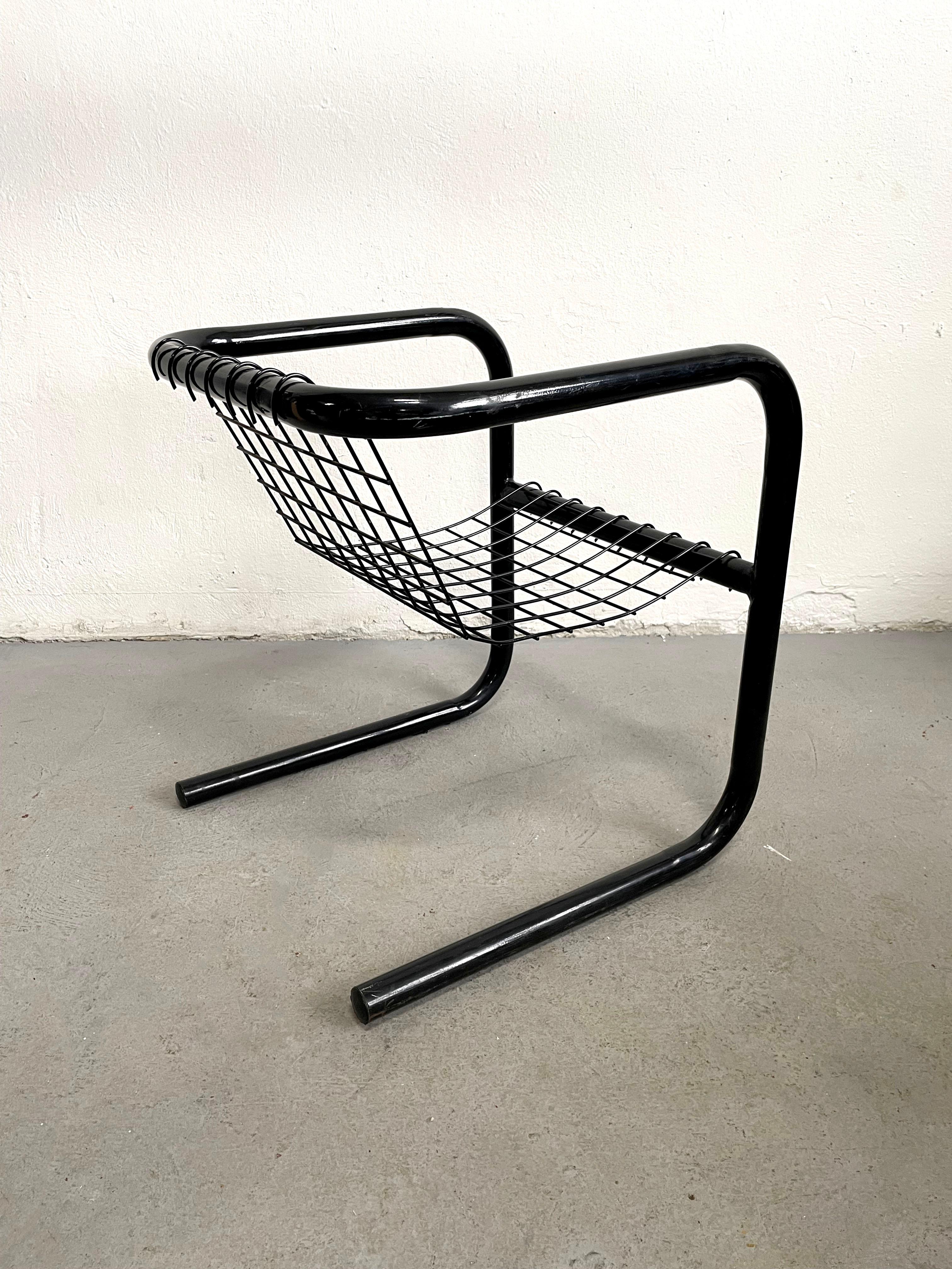 1/3 Vintage Mid-Century 1970's Cantilever Lacquered Metal Chair, Mesh Metal Seat For Sale 6