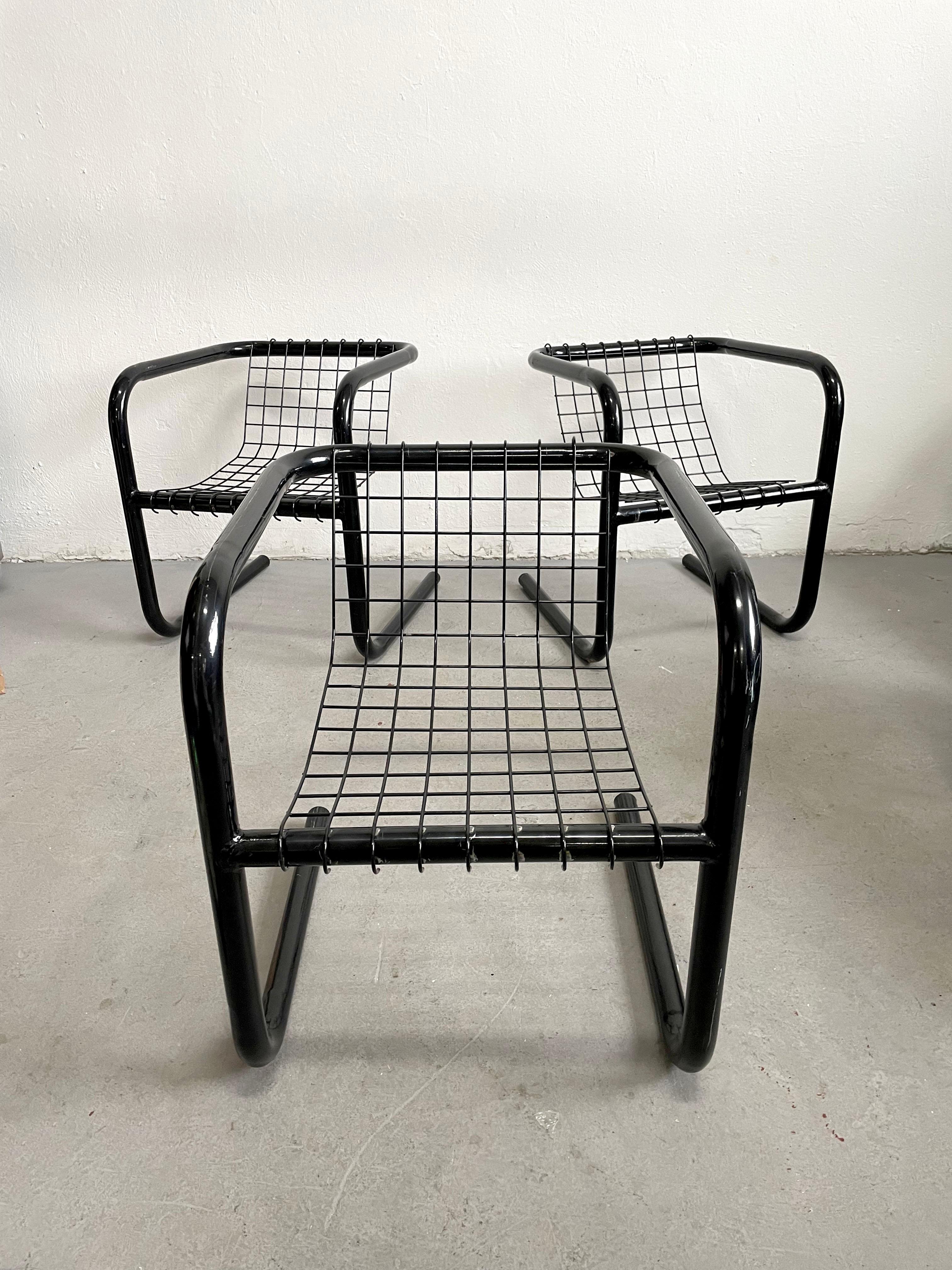 Mid-Century Modern 1/3 Vintage Mid-Century 1970's Cantilever Lacquered Metal Chair, Mesh Metal Seat For Sale