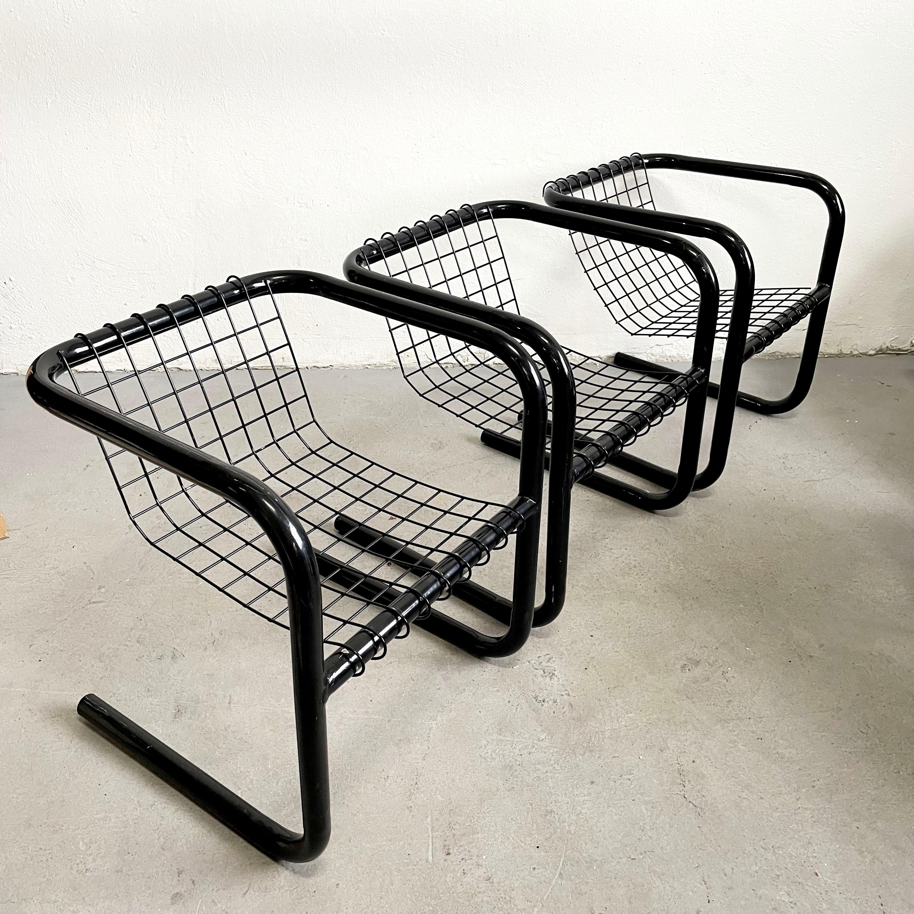Powder-Coated 1/3 Vintage Mid-Century 1970's Cantilever Lacquered Metal Chair, Mesh Metal Seat For Sale