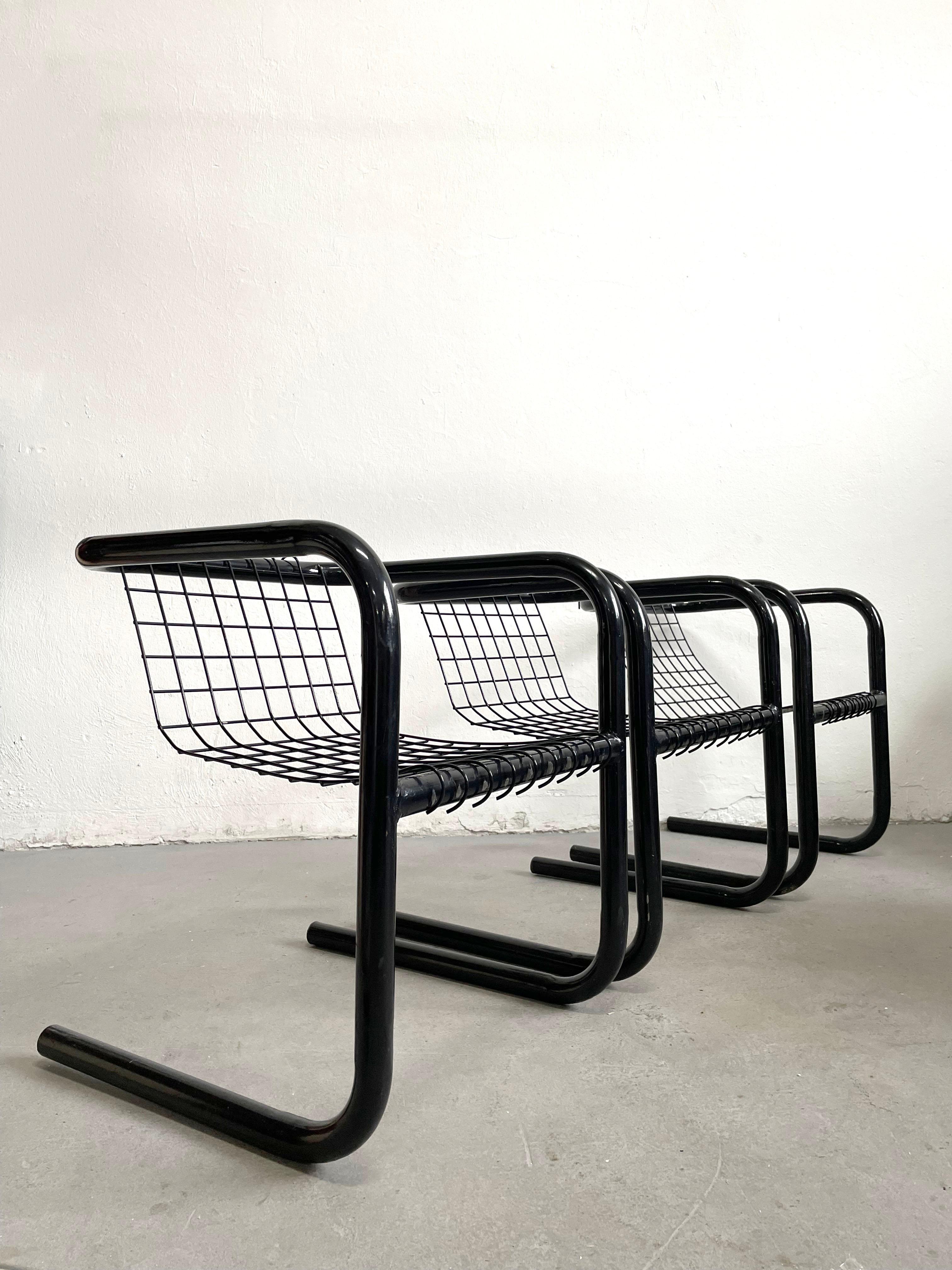 1/3 Vintage Mid-Century 1970's Cantilever Lacquered Metal Chair, Mesh Metal Seat In Good Condition For Sale In Zagreb, HR