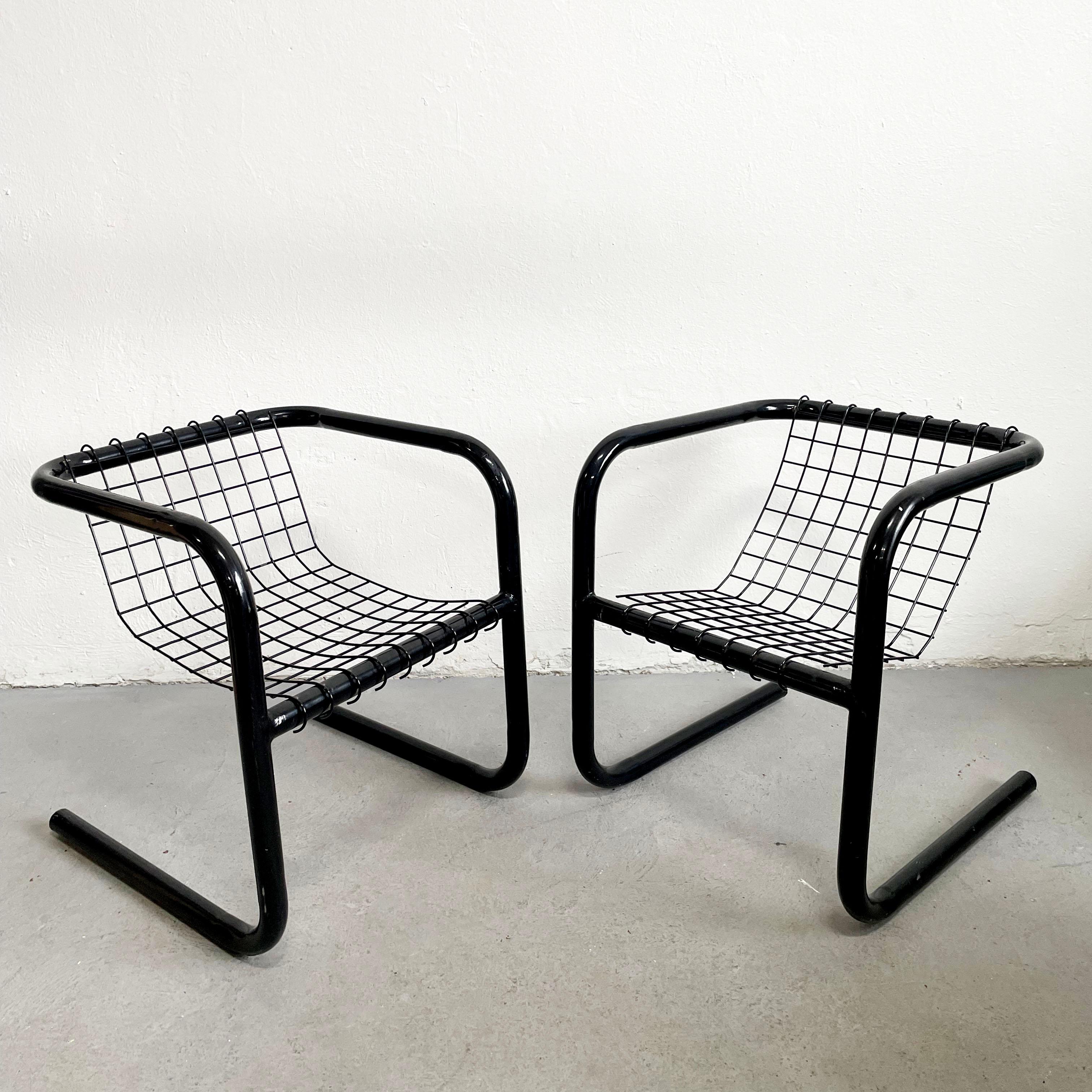 Late 20th Century 1/3 Vintage Mid-Century 1970's Cantilever Lacquered Metal Chair, Mesh Metal Seat For Sale