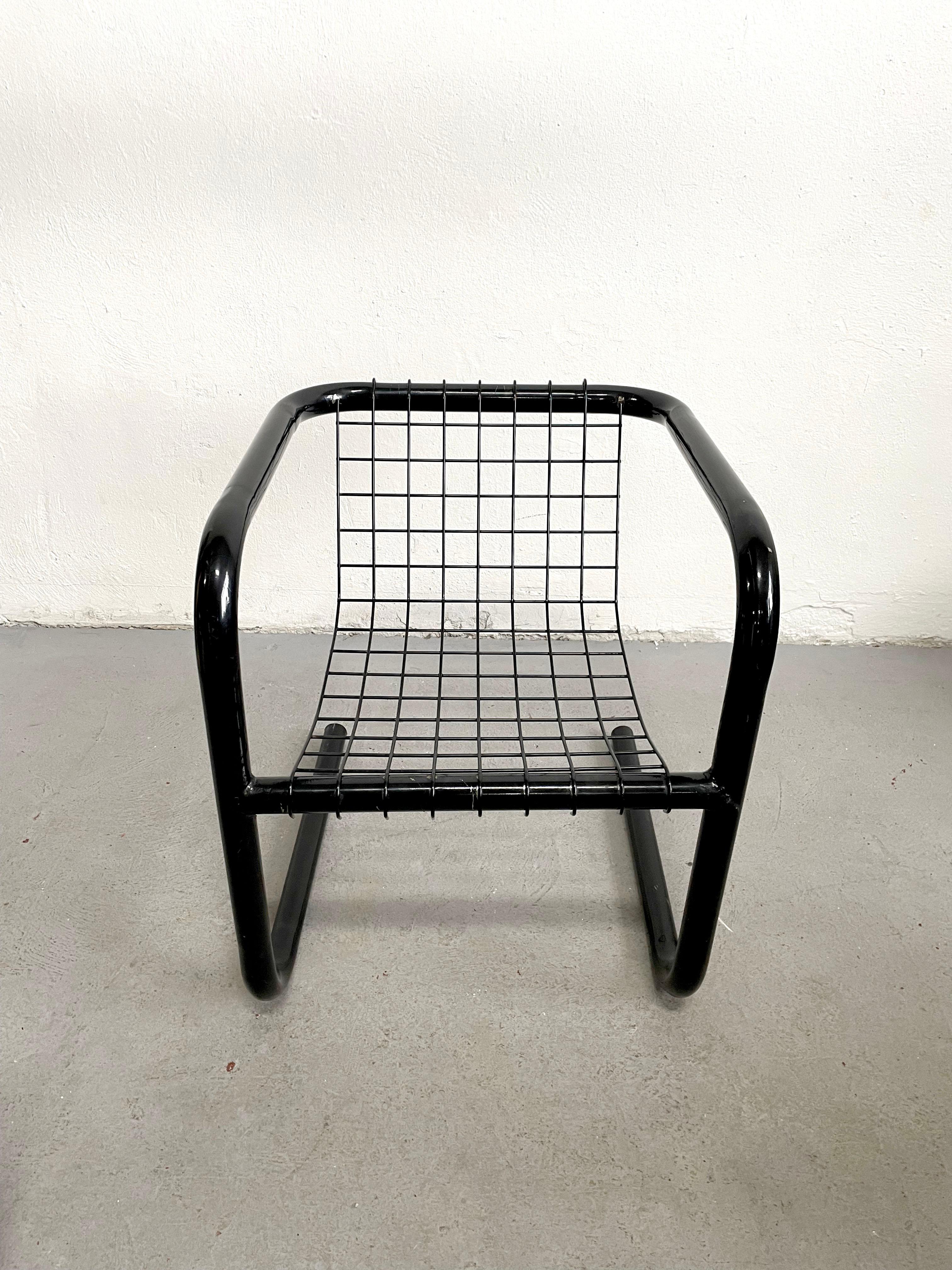 1/3 Vintage Mid-Century 1970's Cantilever Lacquered Metal Chair, Mesh Metal Seat For Sale 2
