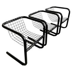 1/3 Vintage Mid-Century 1970's Cantilever Lacquered Metal Chair, Mesh Metal Seat