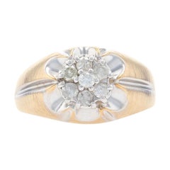 1/3ctw Round Brilliant Diamond Ring, 14k Yellow Gold Cluster Brushed Finish