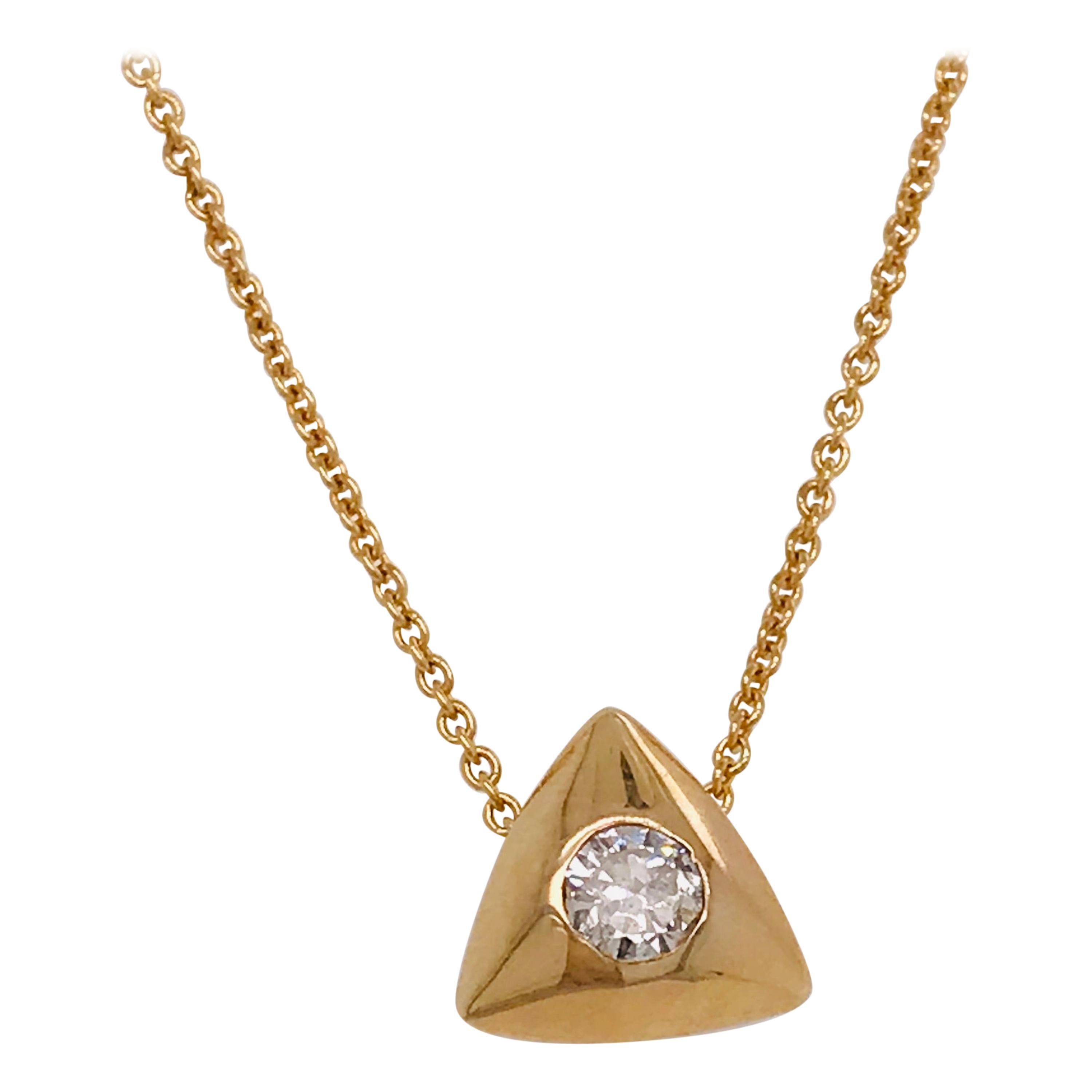1/4 '0.25' Carat Round Brilliant Diamond Triangle Slide Pendant, 14 Karat Gold For Sale