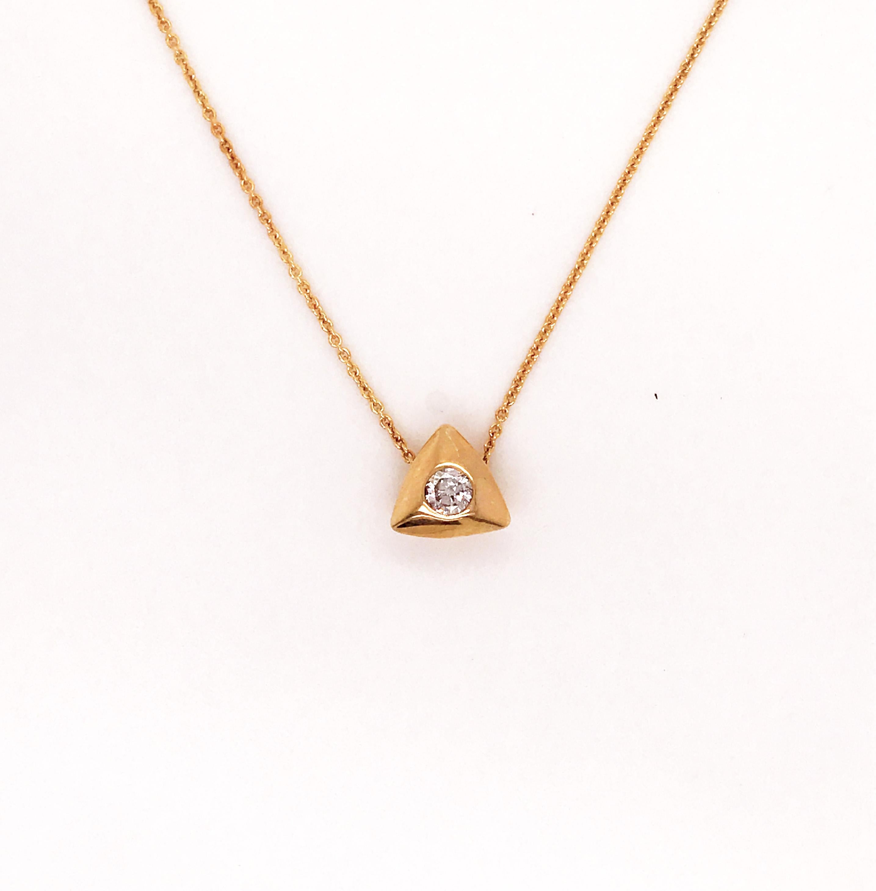 Round Cut 1/4 '0.25' Carat Round Brilliant Diamond Triangle Slide Pendant, 14 Karat Gold For Sale