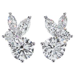 1 4/10 Ctw Round Marquise Diamond Stud Earrings, 14K Solid Gold, SI GH