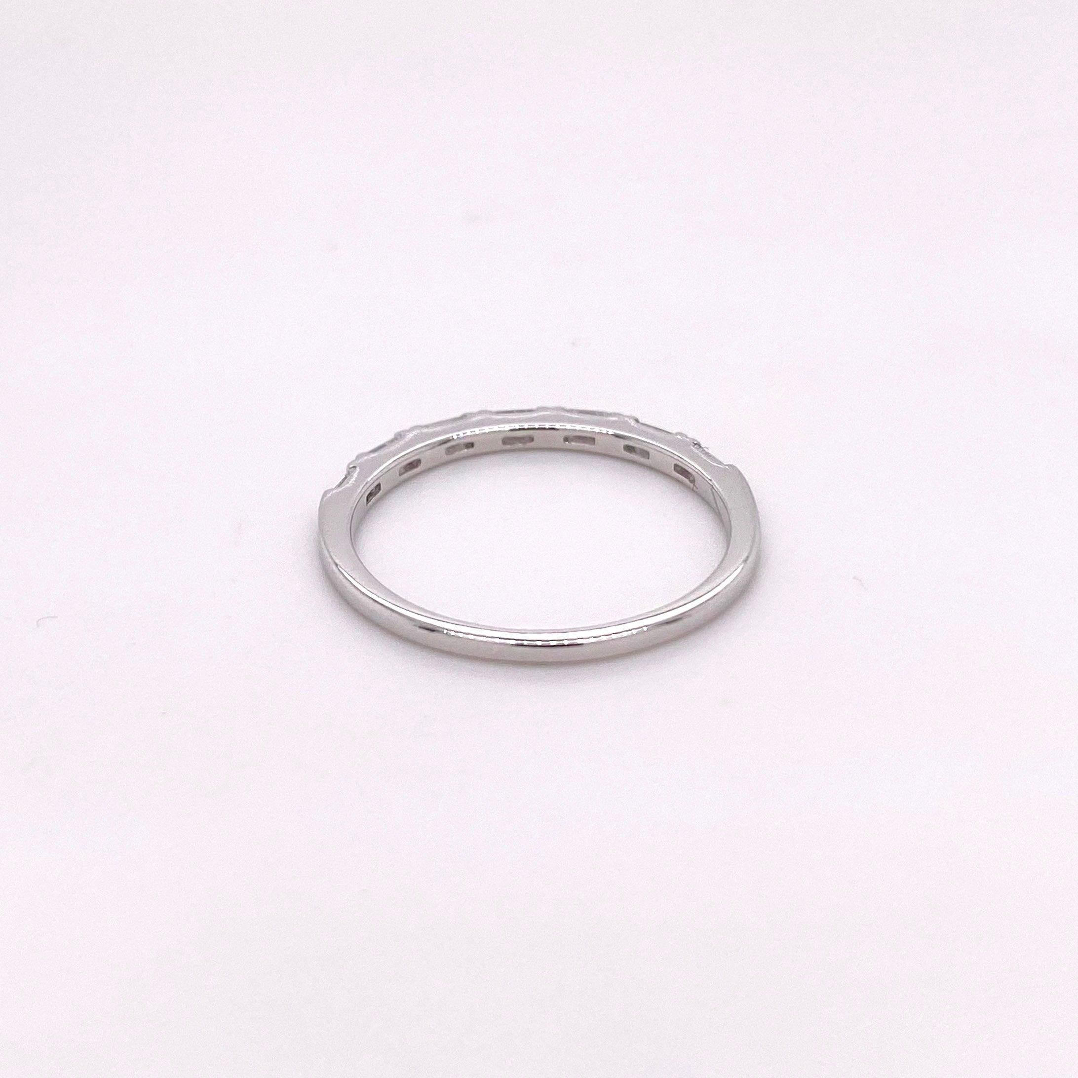 For Sale:  1/4 Carat Diamond Baguette Ring Band 14 Karat White Gold Wedding Stackable Band 4