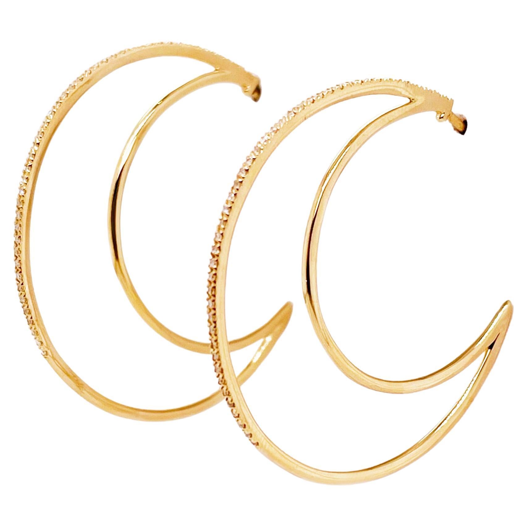 1/4 Carat Diamond Crescent Moon Earrings 14K Yellow Gold .25 Ct Diamond Hoops