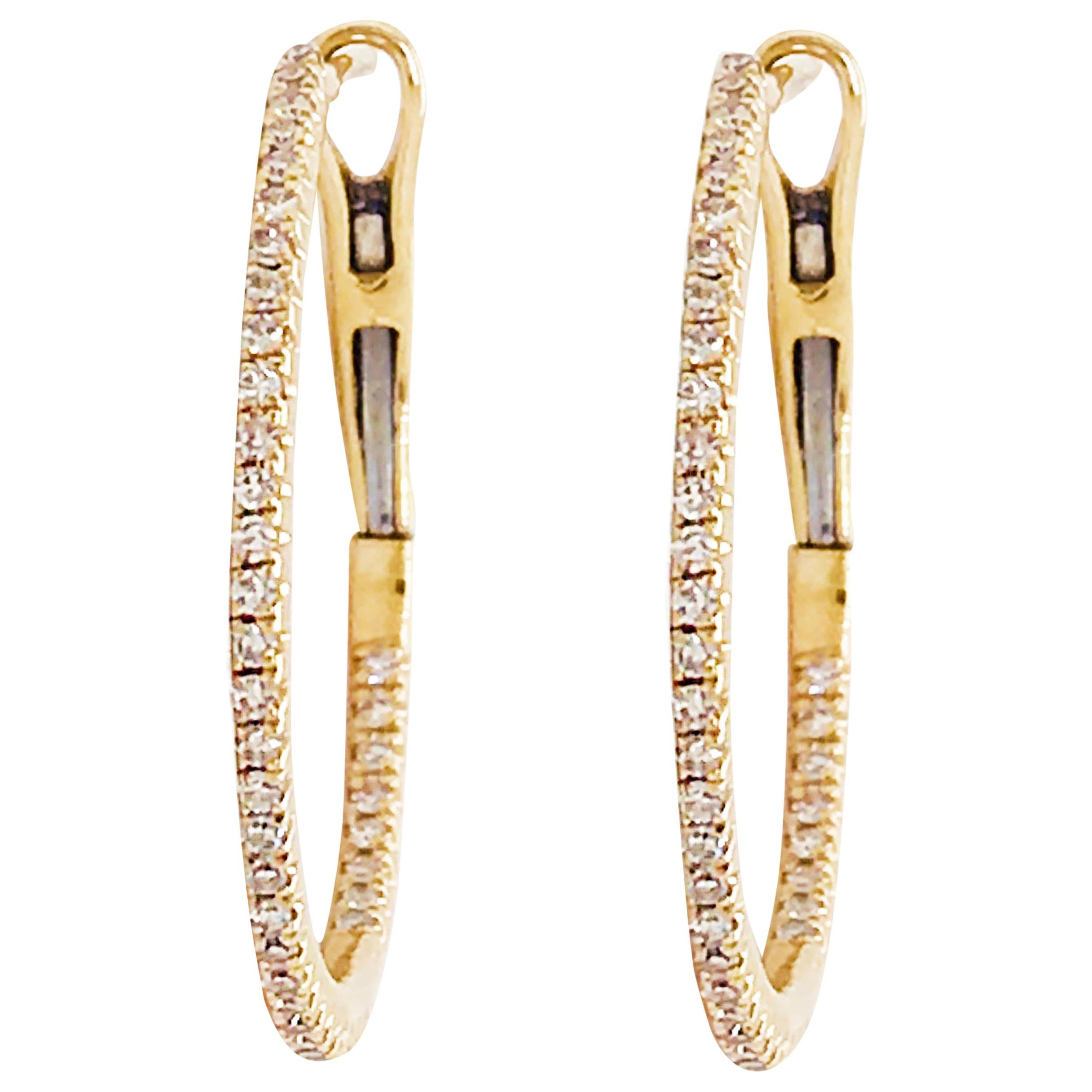 1/4 Carat Diamond Inside Out Hoop Earrings 14 Karat Gold Round Brilliant .25ct