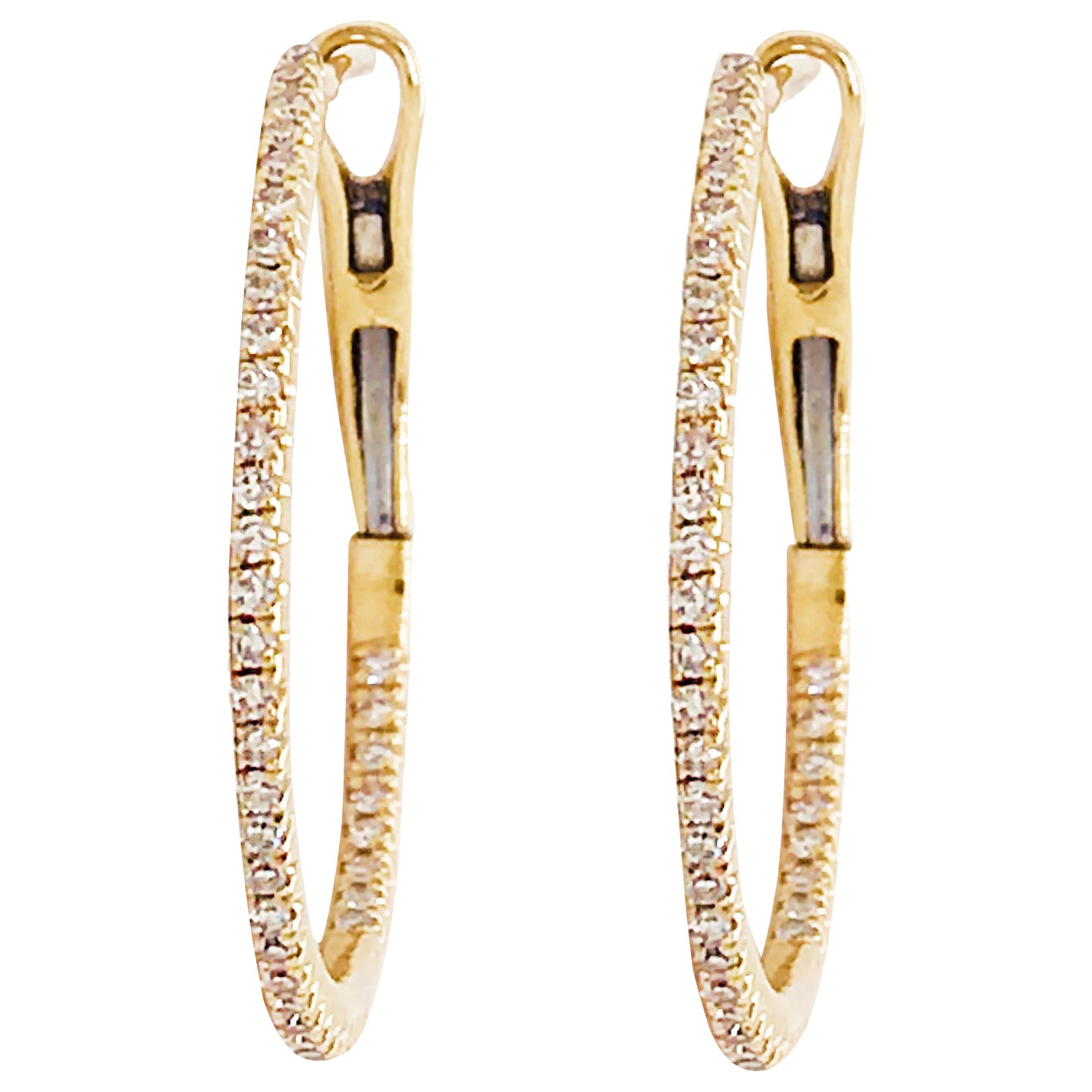 1/4 Carat Diamond Inside Out Hoop Earrings 14 Karat Gold Round Brilliant .25ct