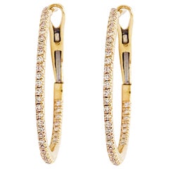 1/4 Carat Diamond Inside Out Hoop Earrings 14 Karat Gold Round Brilliant .25ct