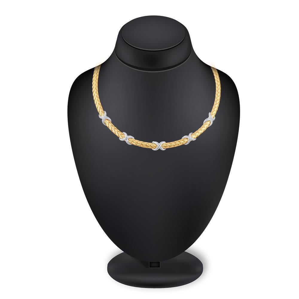 Modern TJD 0.25 Carat Diamond 14 Karat Yellow Gold Italian Infinity Mesh Necklace For Sale