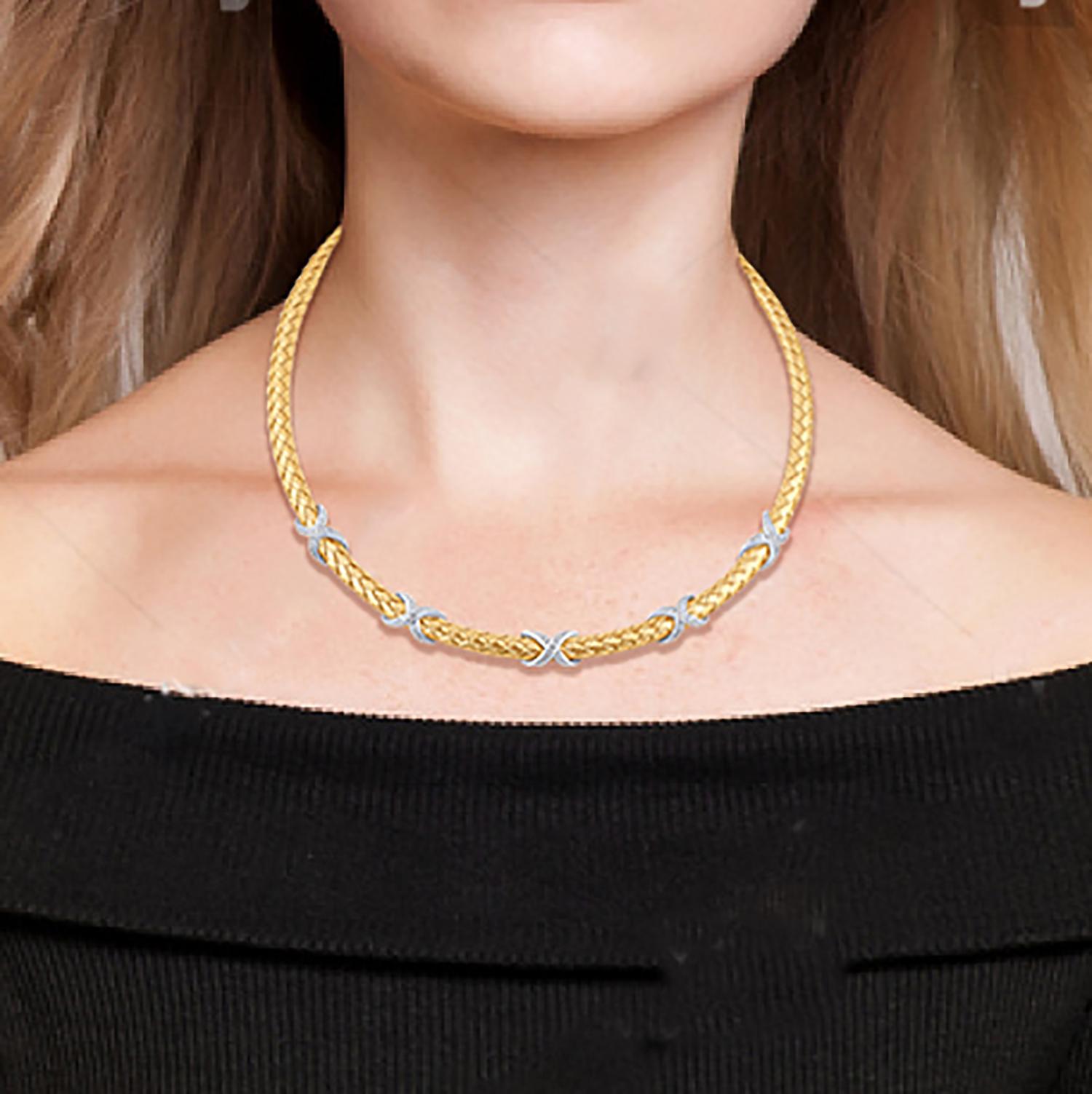 Round Cut TJD 0.25 Carat Diamond 14 Karat Yellow Gold Italian Infinity Mesh Necklace For Sale