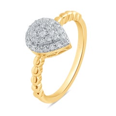 1/4 Carat Pear Shape Certified Pave Diamond Ring 14 Karat Gold