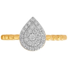 1/4 Carat Pear Shape Certified Pave Diamond Ring 14 Karat Gold