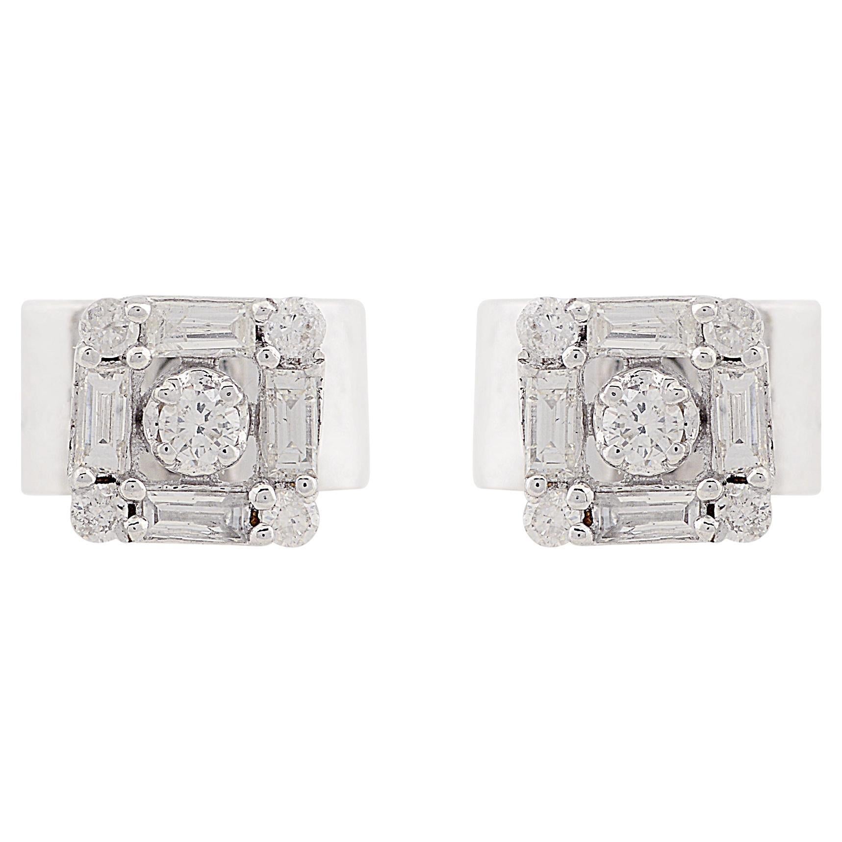 1/4 Carat SI Clarity HI Color Baguette Diamond Stud Earrings 14 Karat White Gold For Sale