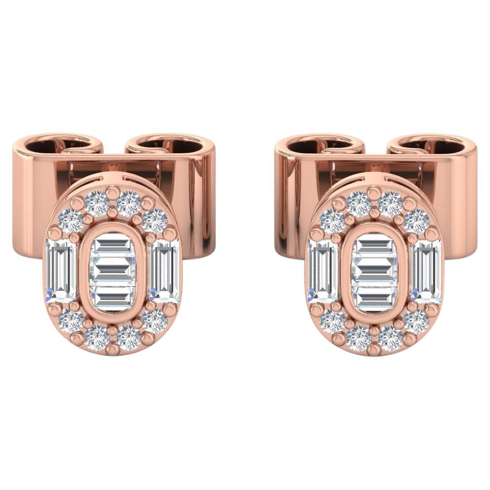Pendientes de 1/4 quilate SI/H con diamante redondo baguette Joyas de oro rosa de 14 quilates