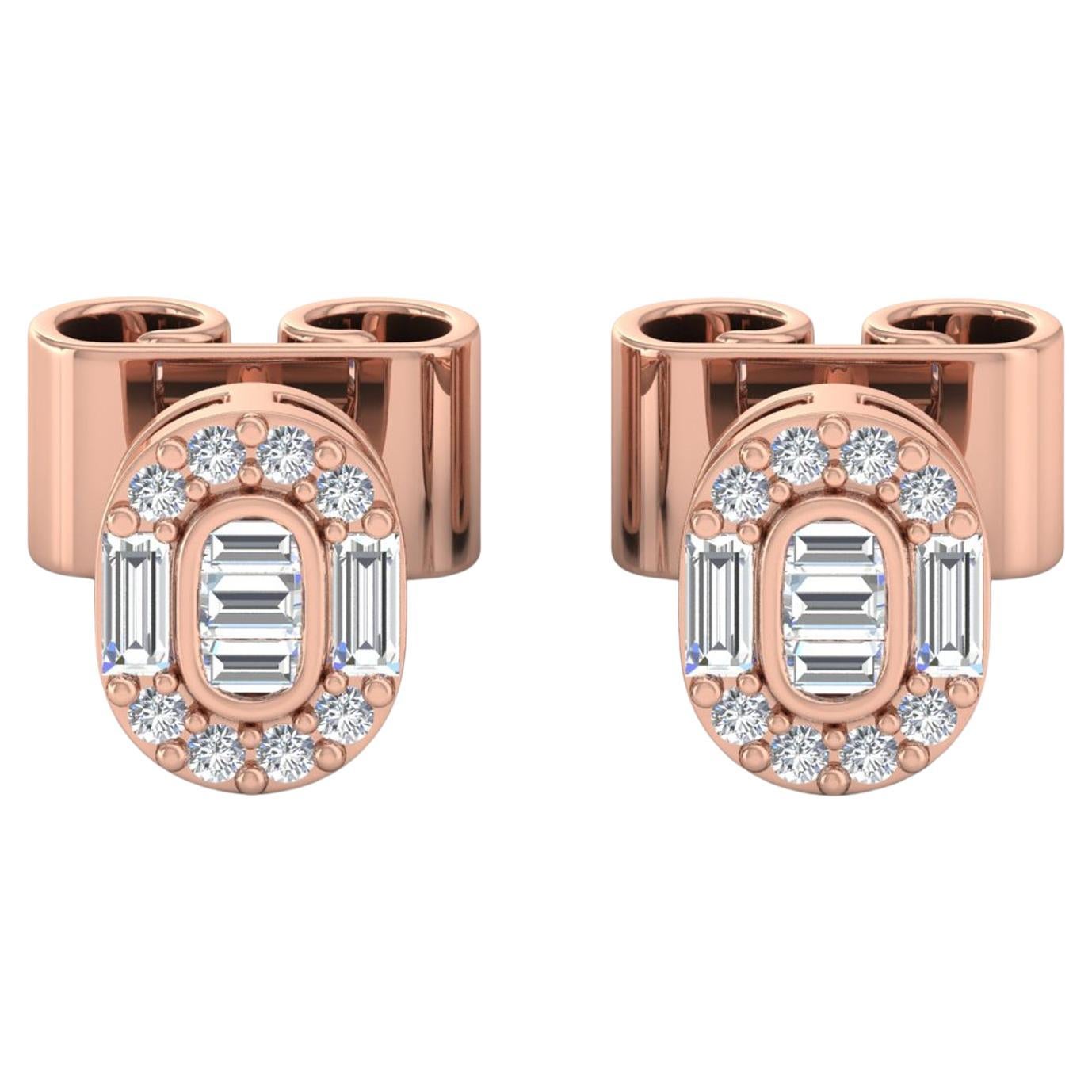 1/4 Karat SI/H Baguette-Diamant-Ohrstecker 14 Karat Roségold Schmuckschmuck