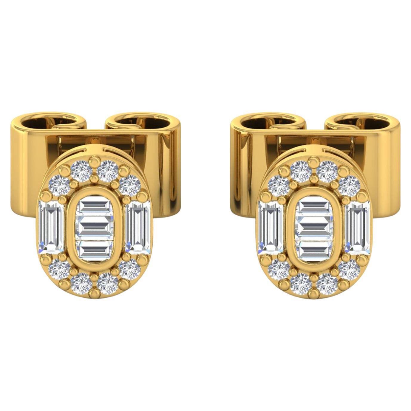 1/4 Carat SI/H Baguette Round Diamond Stud Earrings 14 Karat Yellow Gold Jewelry