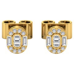 1/4 Carat SI/H Baguette Round Diamond Stud Earrings 14 Karat Yellow Gold Jewelry