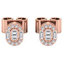 Pendientes de 1/4 quilate SI/H con diamante redondo baguette Joyas de oro rosa de 18 quilates