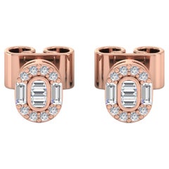 Pendientes de 1/4 quilate SI/H con diamante redondo baguette Joyas de oro rosa de 18 quilates