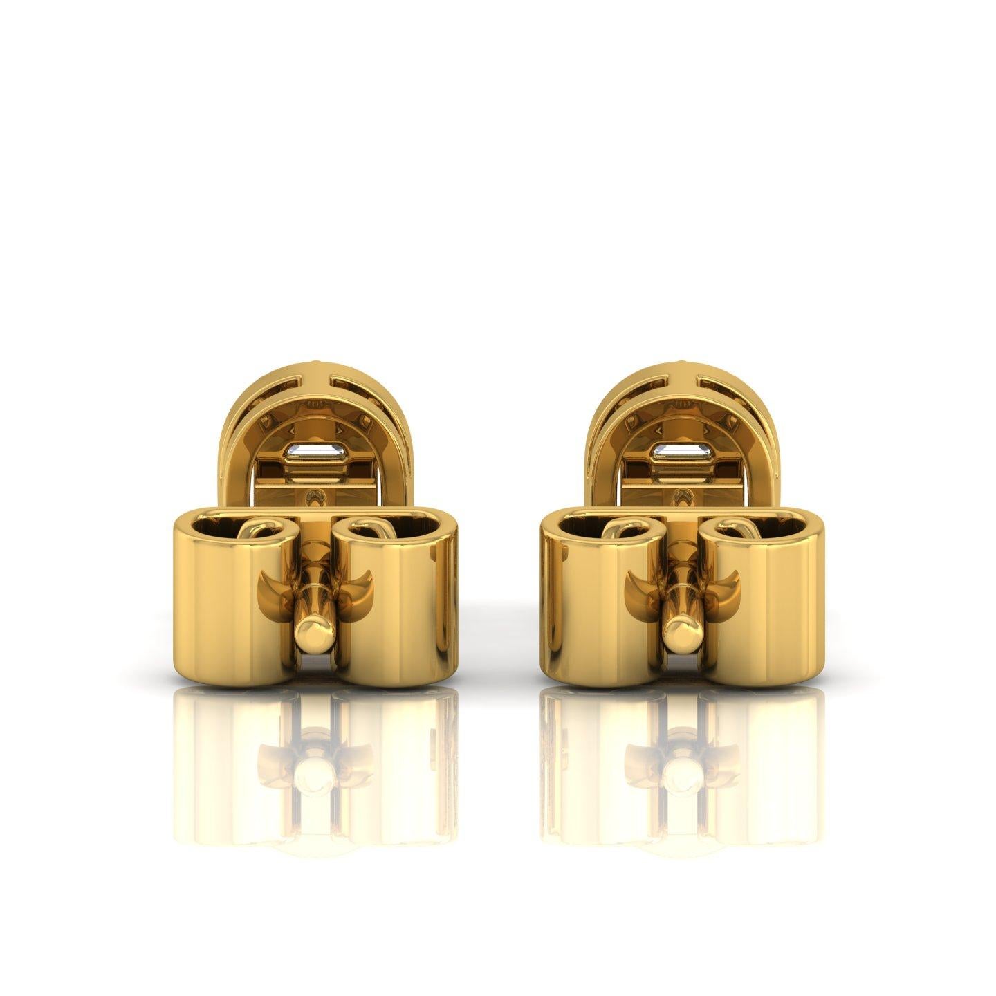 Modern 1/4 Carat SI/H Baguette Round Diamond Stud Earrings 18 Karat Yellow Gold Jewelry For Sale